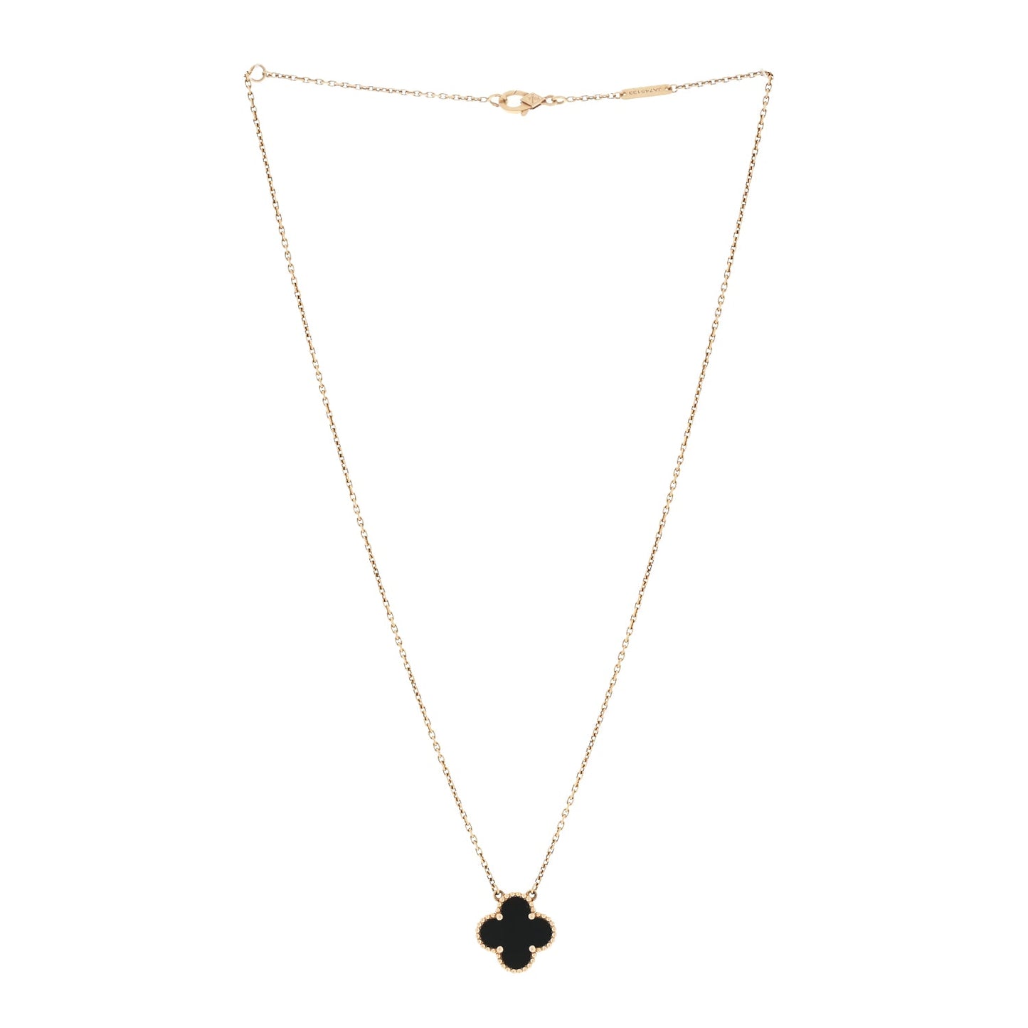 Van Cleef & Arpels 18K Yellow Gold Black Onyx Vintage Alhambra Pendant Necklace