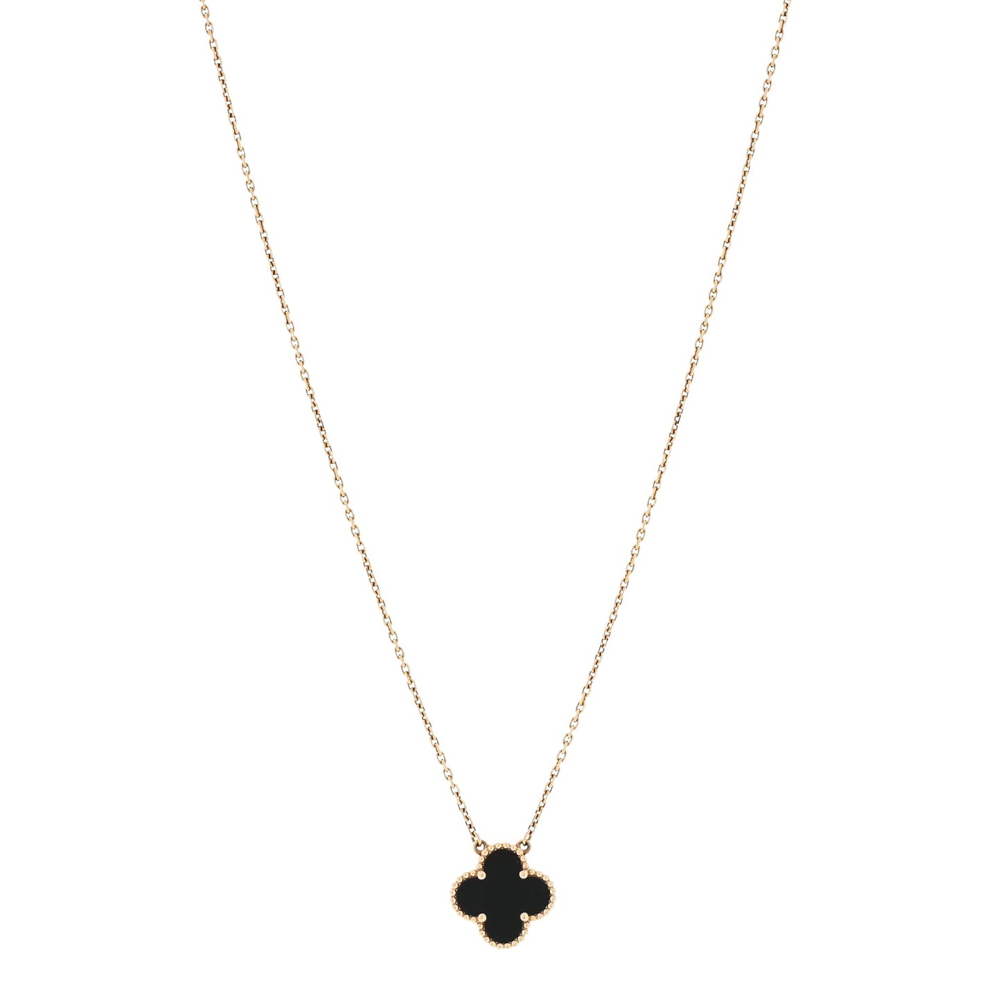 Van Cleef & Arpels 18K Yellow Gold Black Onyx Vintage Alhambra Pendant Necklace