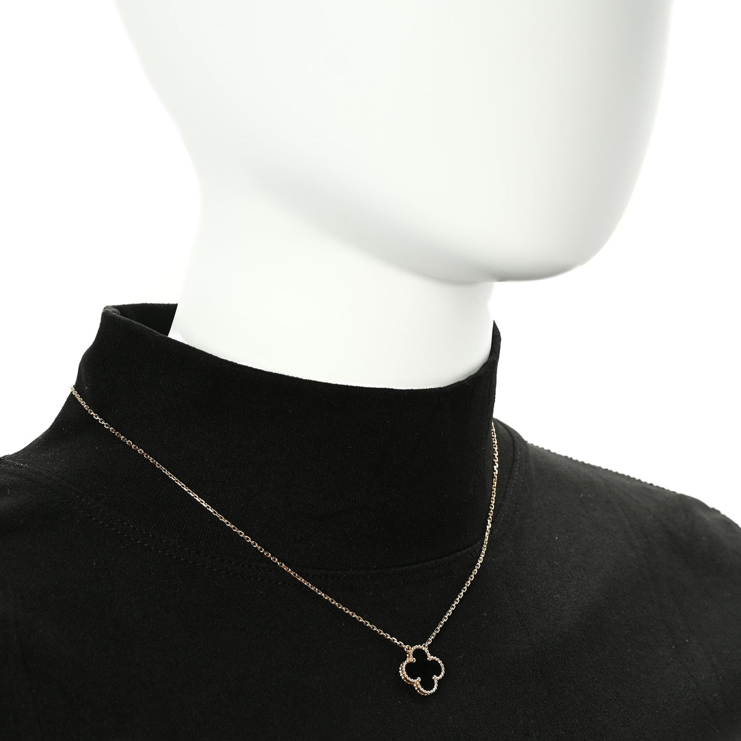 Van Cleef & Arpels 18K Yellow Gold Black Onyx Vintage Alhambra Pendant Necklace