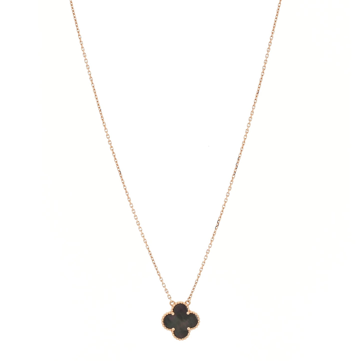 Van Cleef & Arpels 18K Rose Gold Gray Mother of Pearl Vintage Alhambra Pendant Necklace