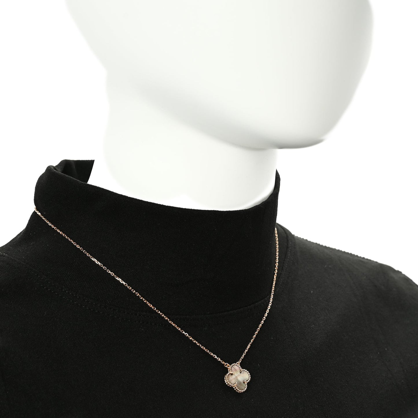 Van Cleef & Arpels 18K Rose Gold Gray Mother of Pearl Vintage Alhambra Pendant Necklace