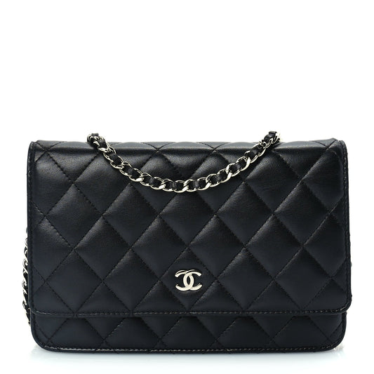 Chanel Lambskin Quilted Wallet On Chain WOC Black