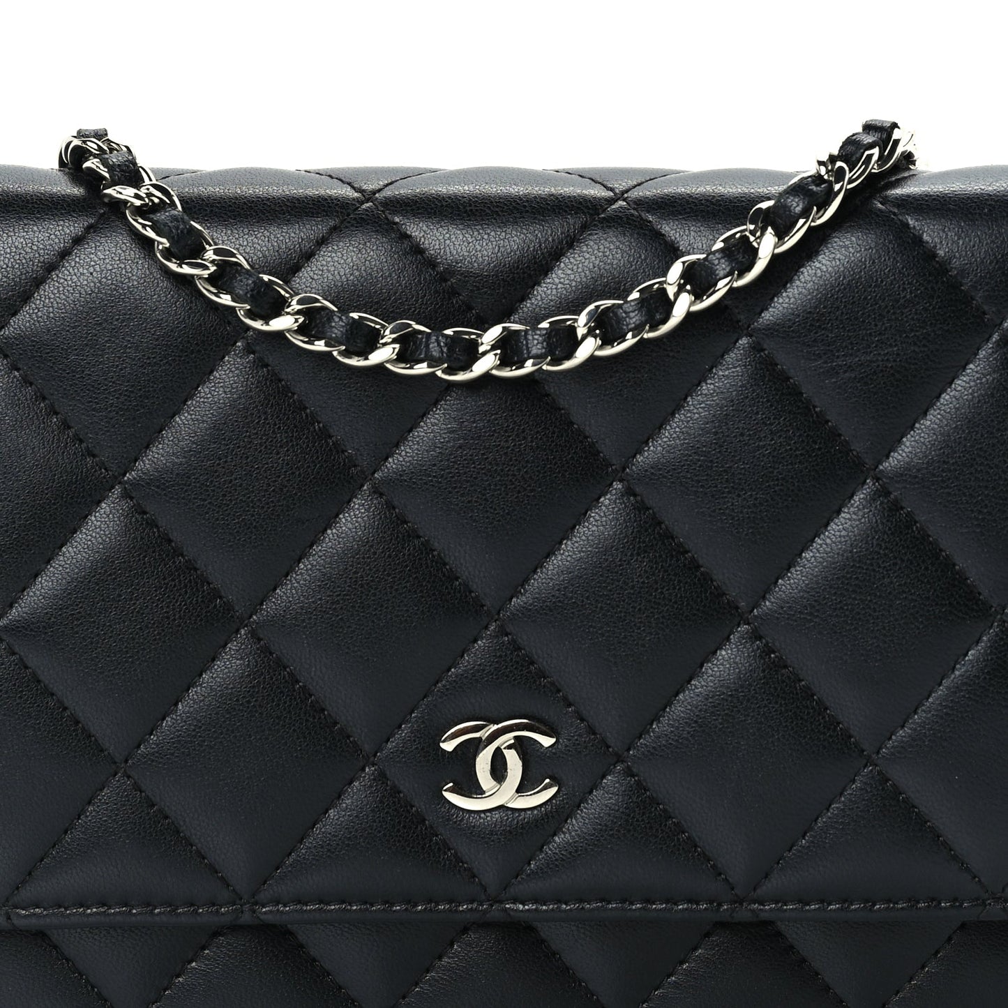 Chanel Lambskin Quilted Wallet On Chain WOC Black
