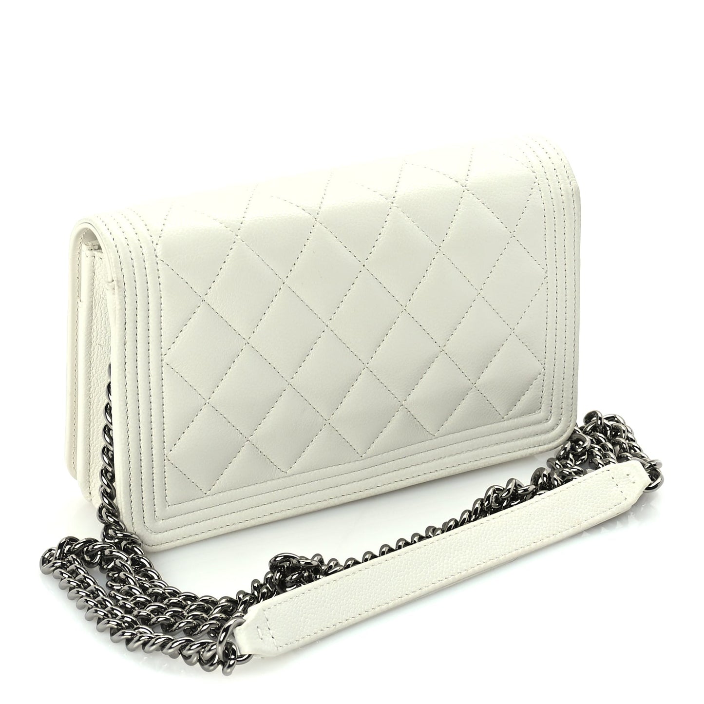 Chanel Caviar Quilted Boy Wallet On Chain WOC White