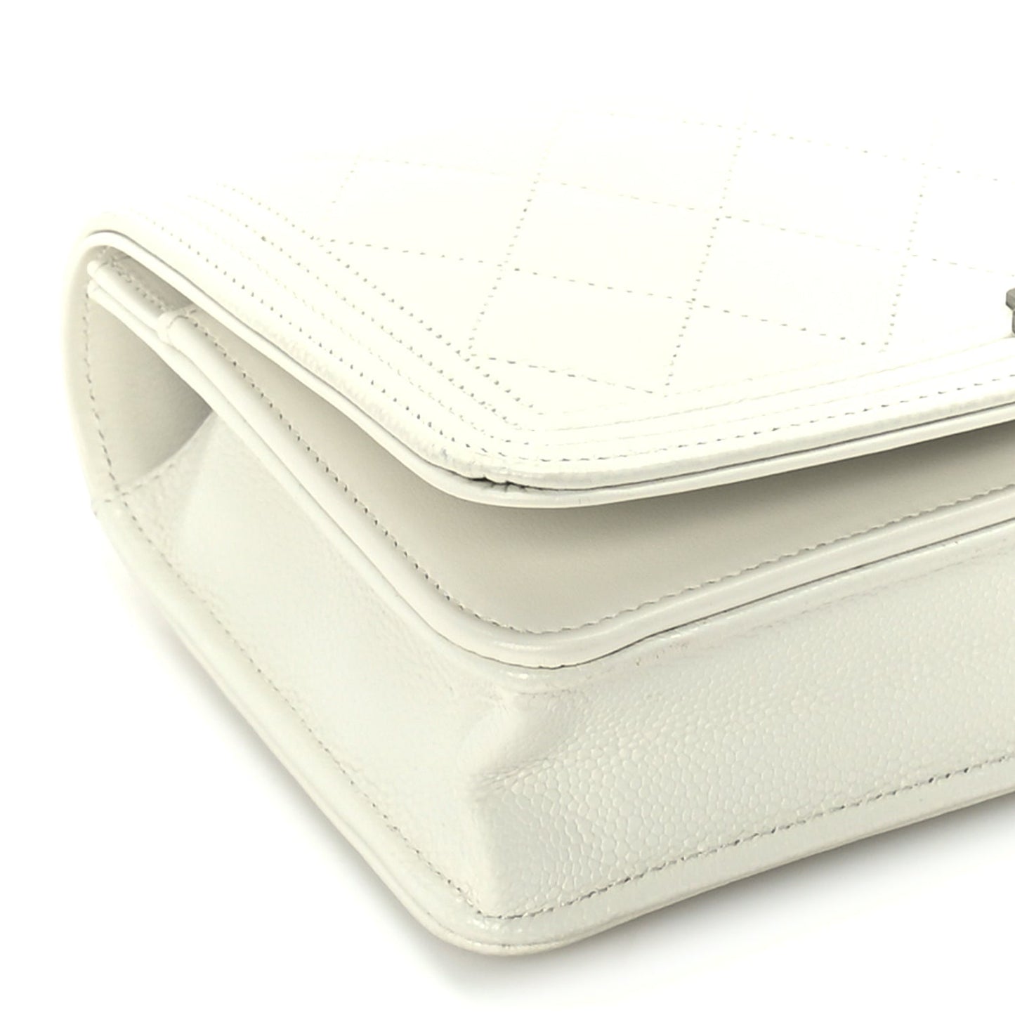 Chanel Caviar Quilted Boy Wallet On Chain WOC White