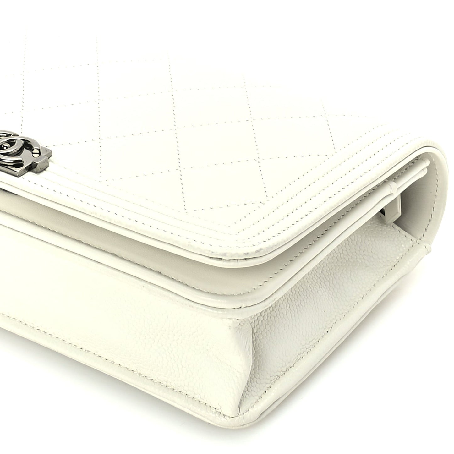 Chanel Caviar Quilted Boy Wallet On Chain WOC White