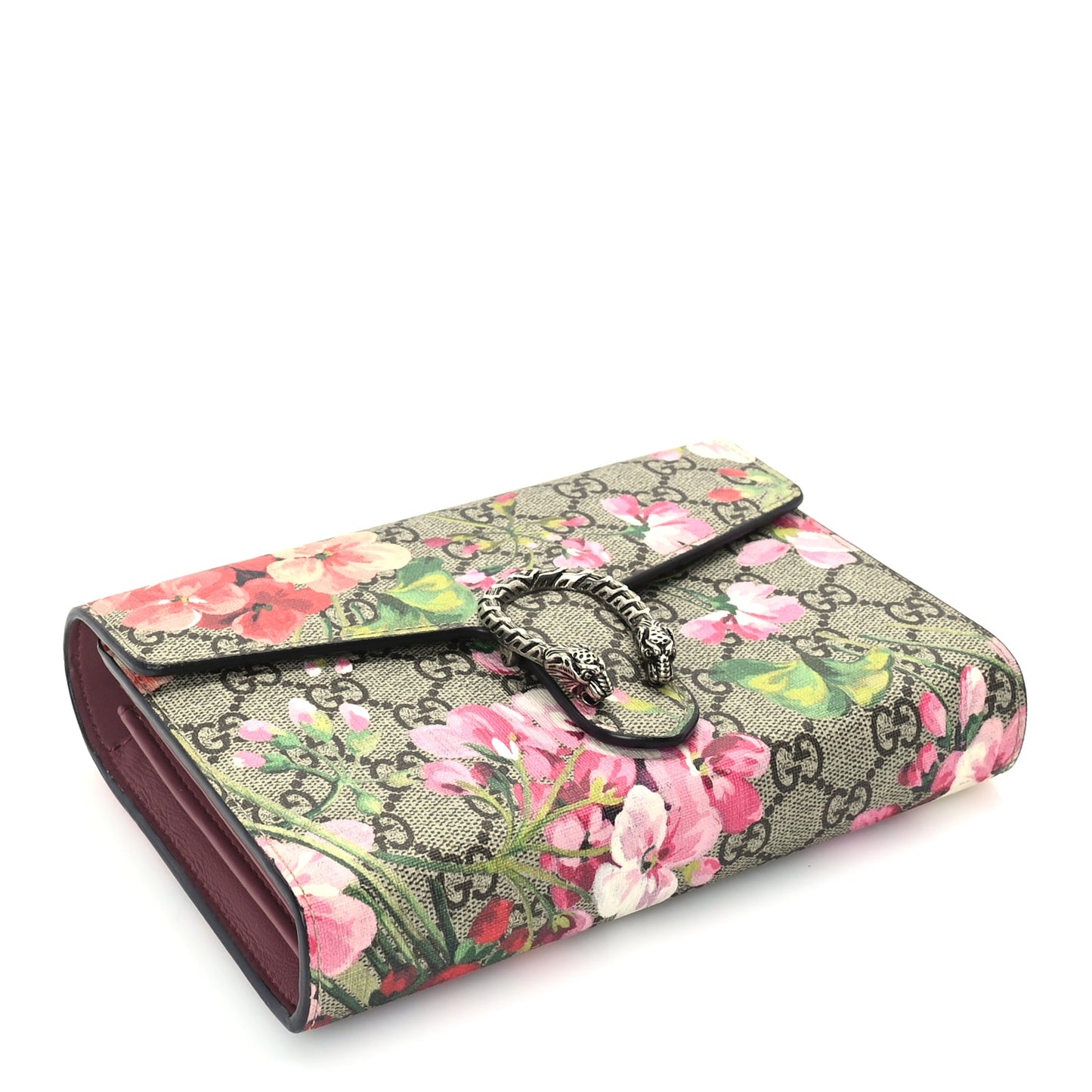 Gucci GG Supreme Monogram Blooms Mini Dionysus Chain Wallet Beige Multicolor Dry Rose