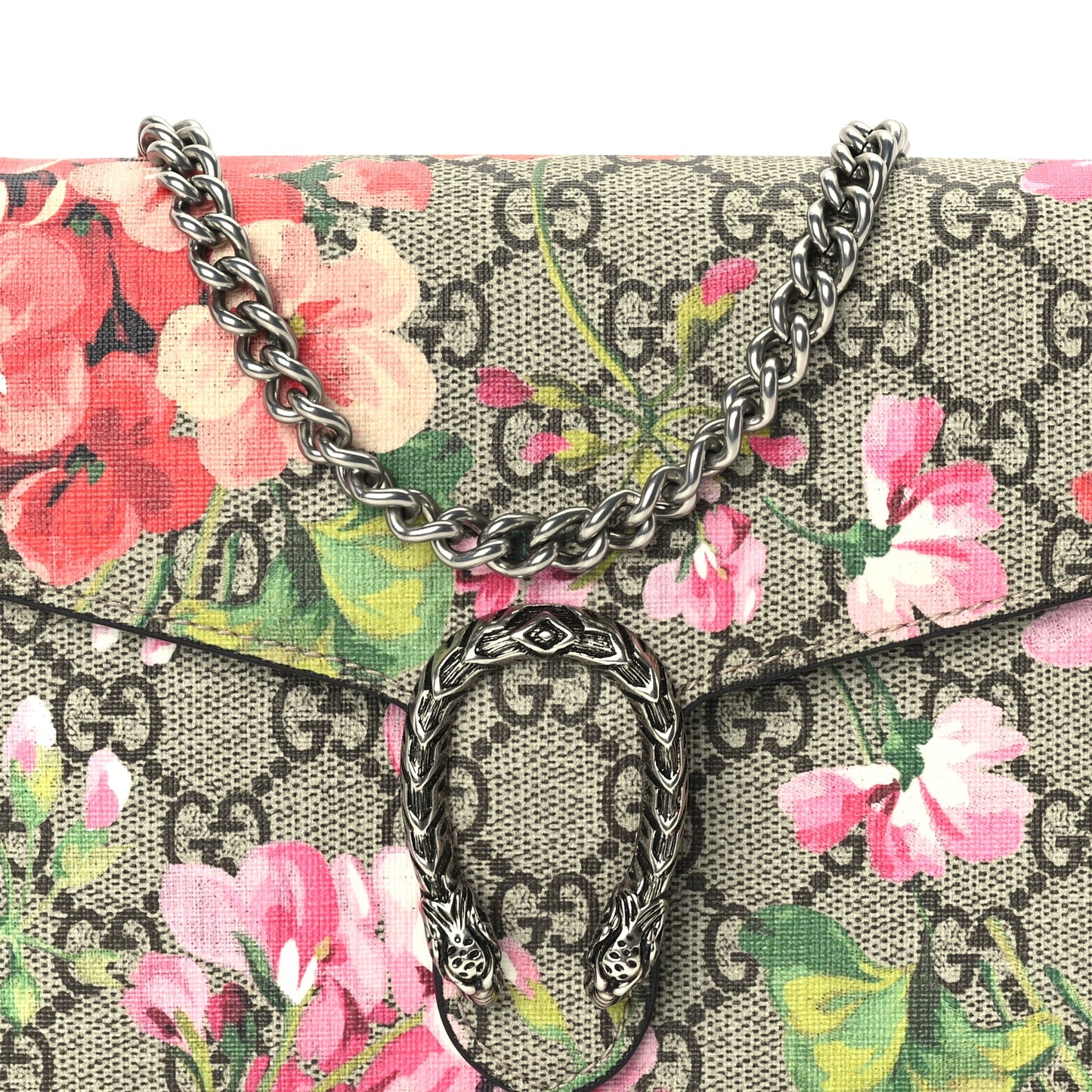 Gucci GG Supreme Monogram Blooms Mini Dionysus Chain Wallet Beige Multicolor Dry Rose