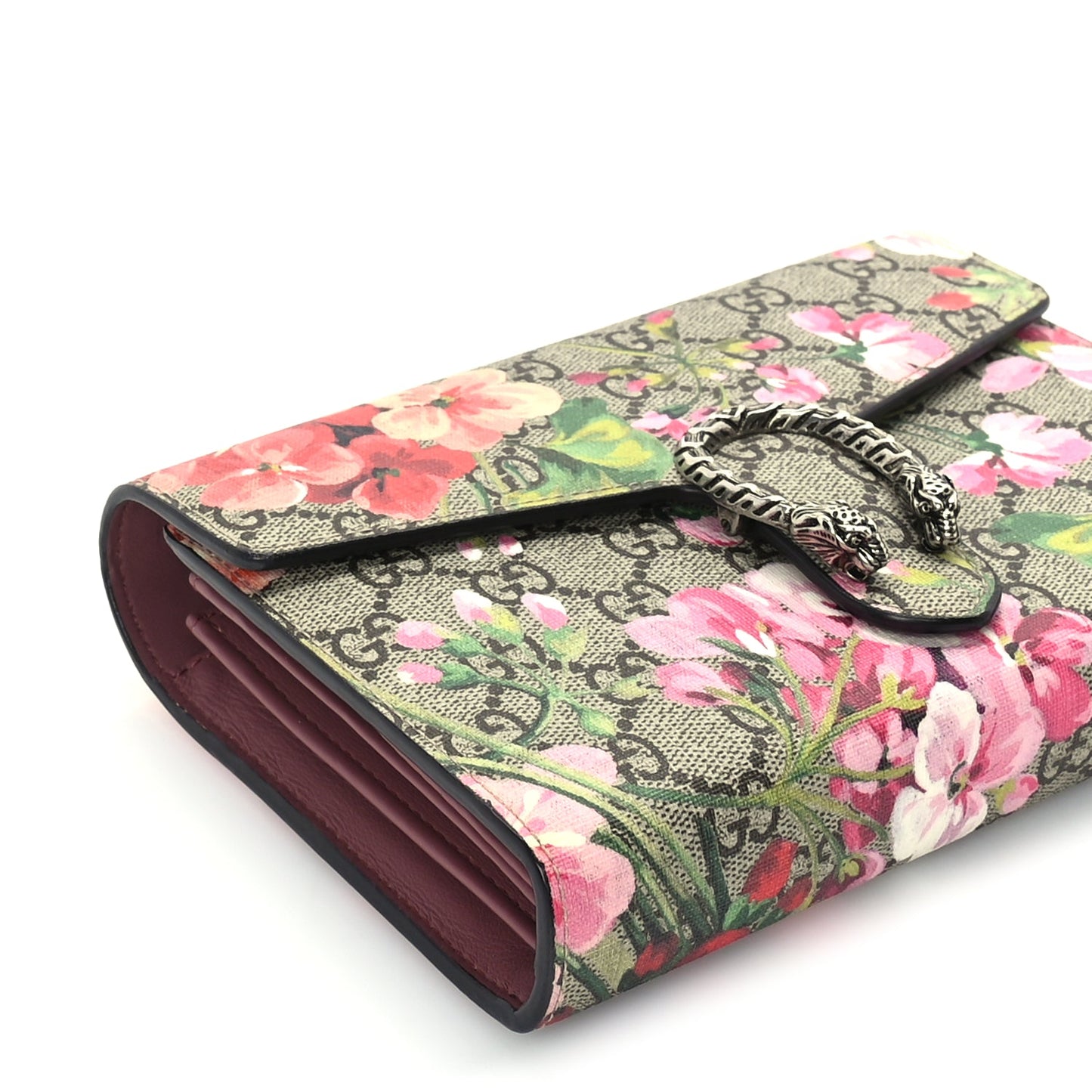 Gucci GG Supreme Monogram Blooms Mini Dionysus Chain Wallet Beige Multicolor Dry Rose