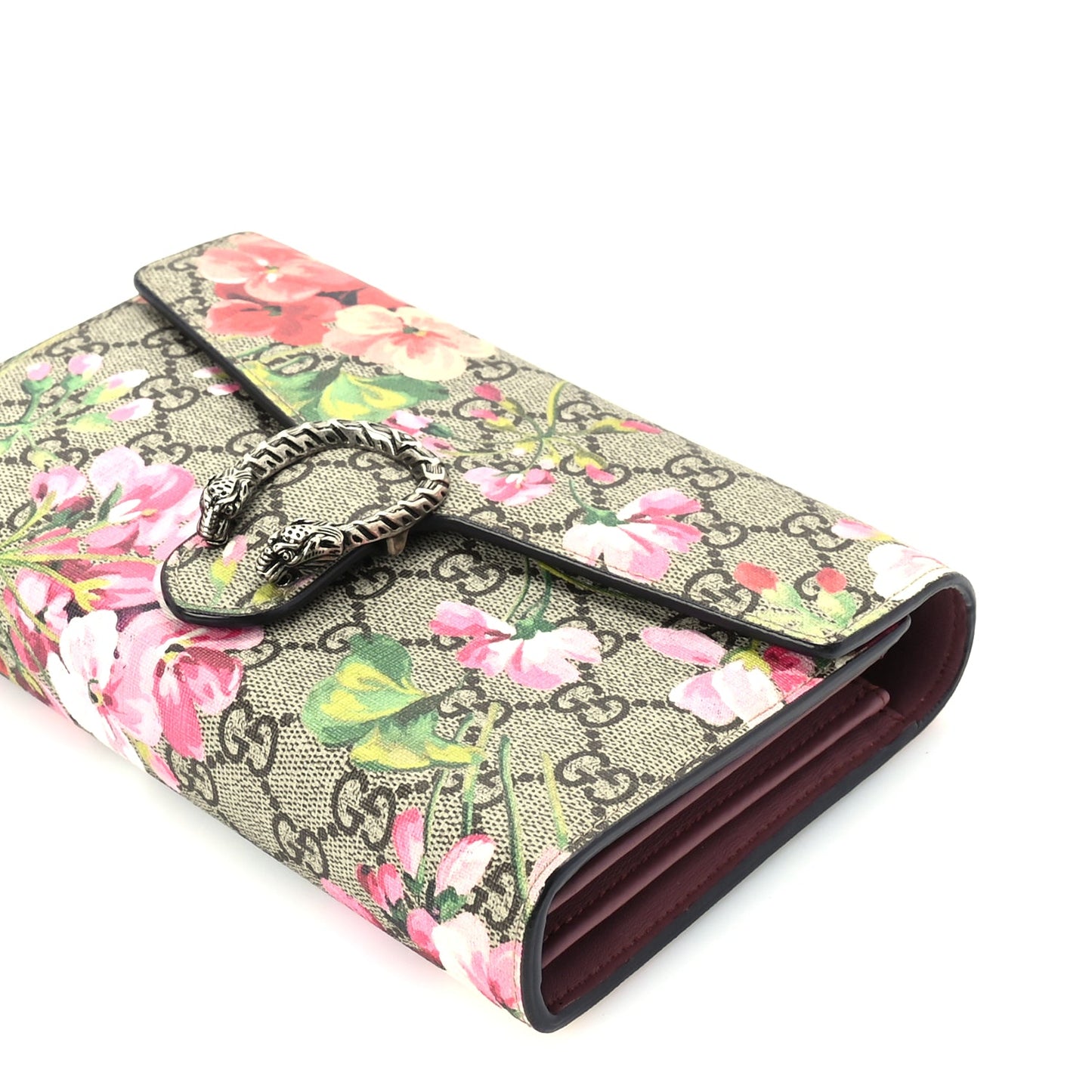 Gucci GG Supreme Monogram Blooms Mini Dionysus Chain Wallet Beige Multicolor Dry Rose