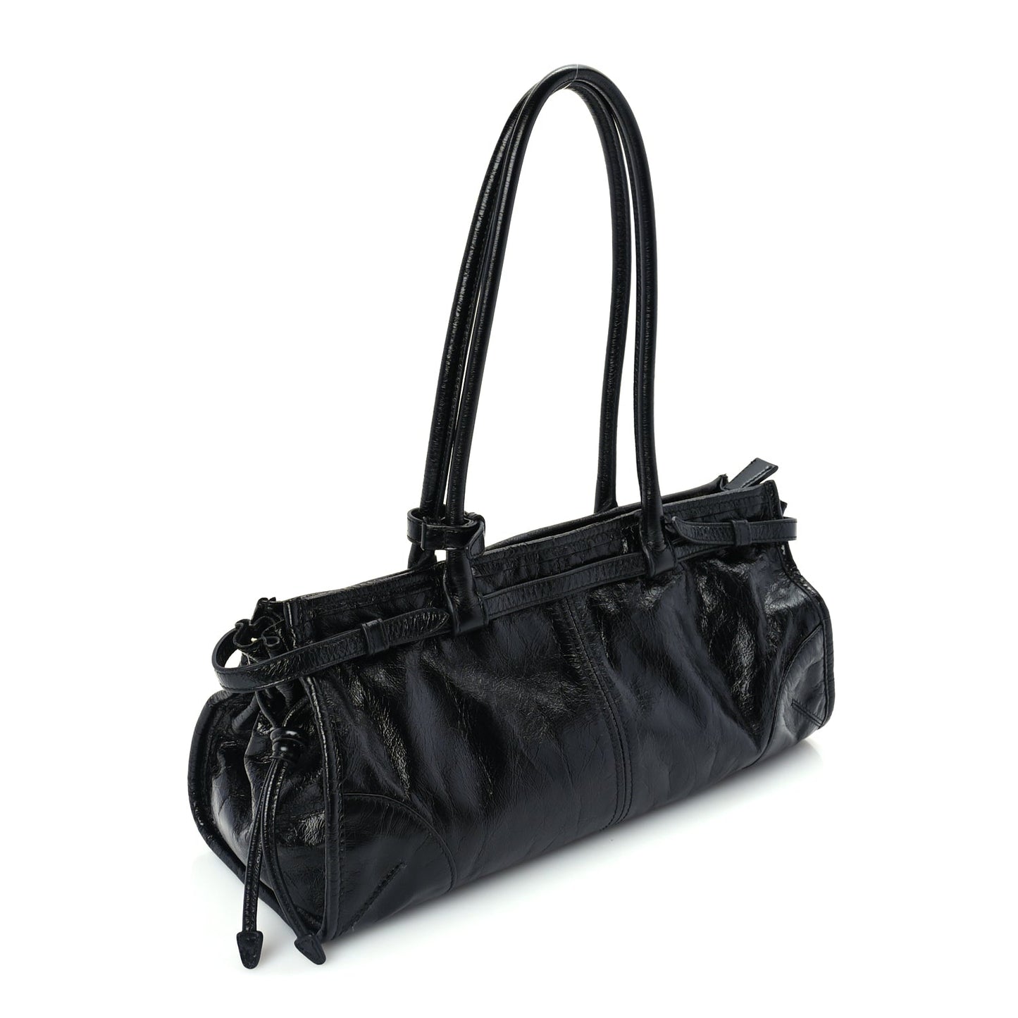 Prada Glossy Calfskin Triangle Medium Bonnie Shoulder Bag Black