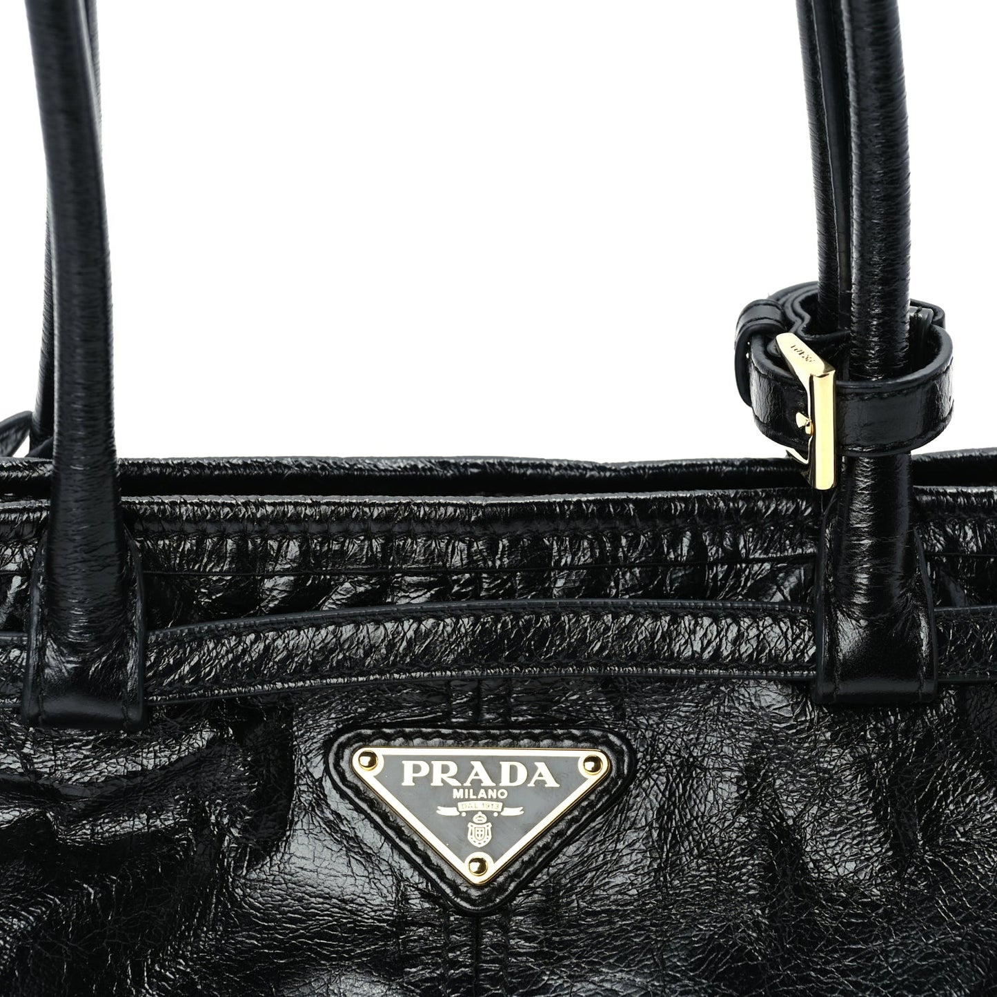 Prada Glossy Calfskin Triangle Medium Bonnie Shoulder Bag Black