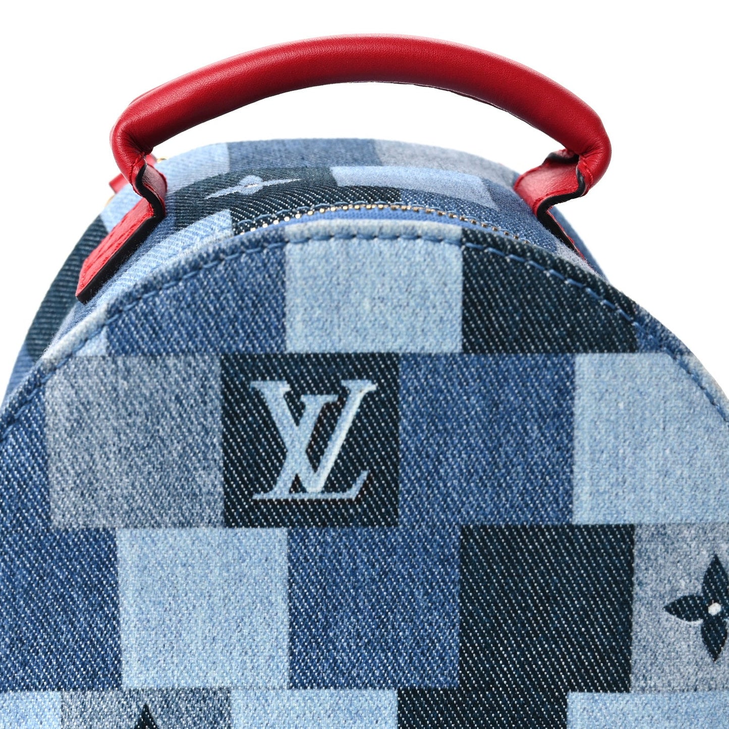 Louis Vuitton Denim Damier Monogram Patchwork Palm Springs Backpack Mini Blue Rouge