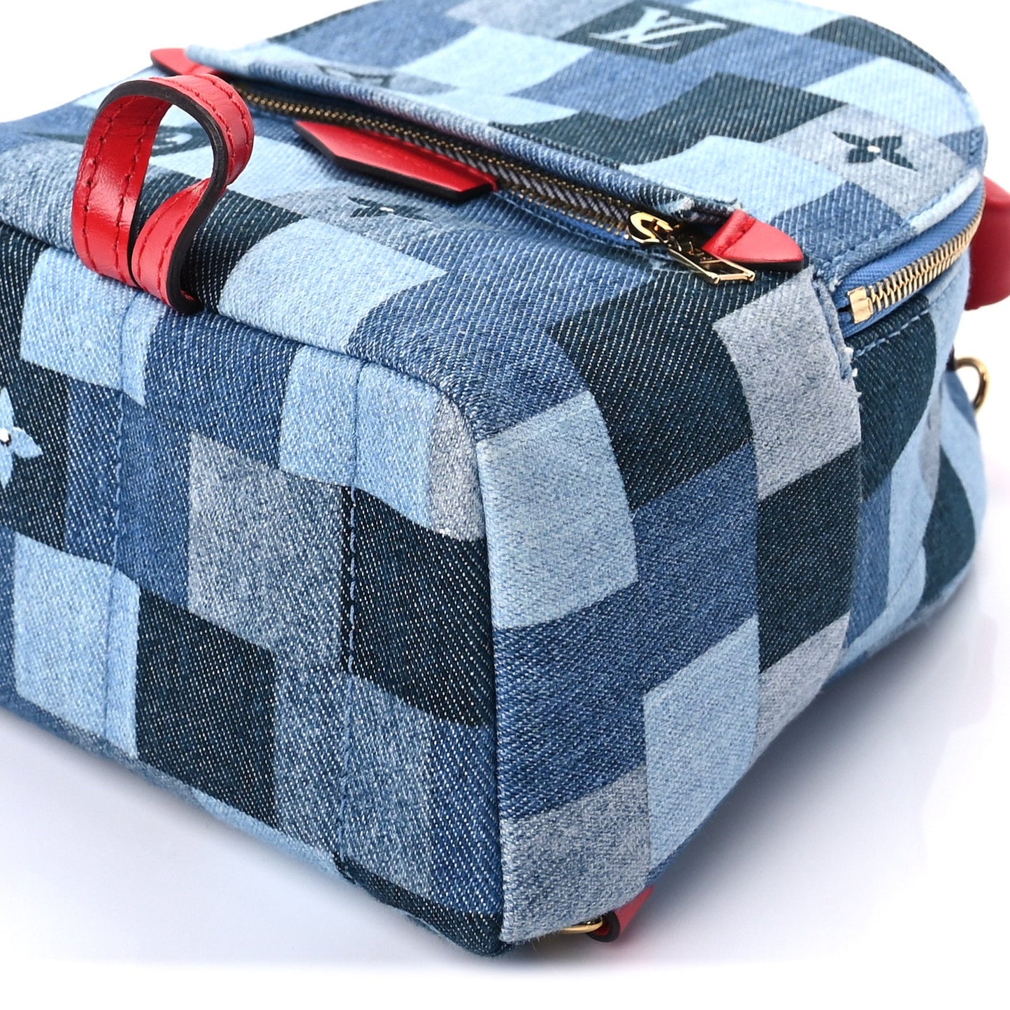 Louis Vuitton Denim Damier Monogram Patchwork Palm Springs Backpack Mini Blue Rouge