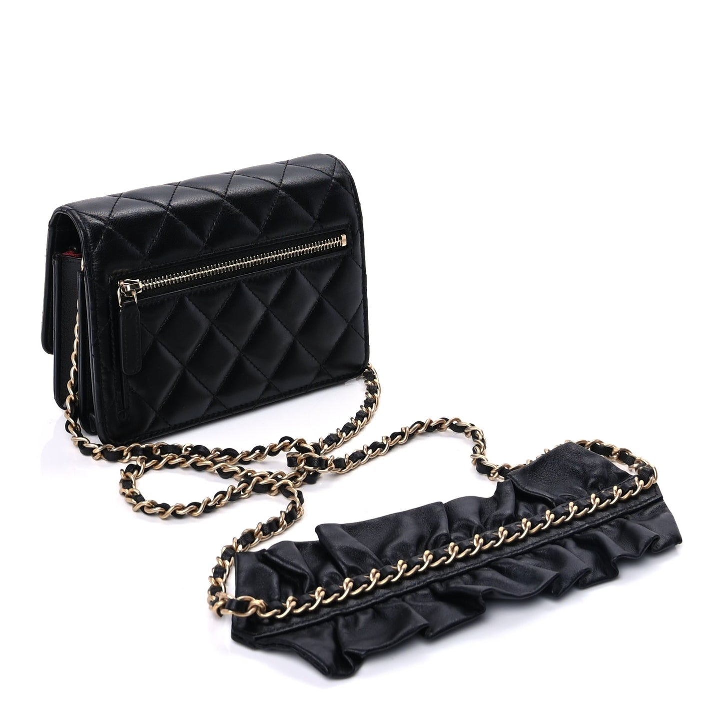 Chanel Lambskin Quilted Mini Romance Wallet On Chain WOC Black