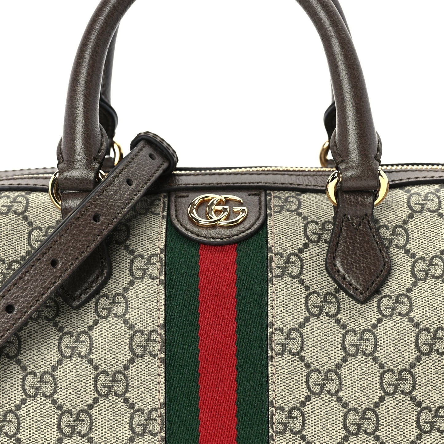 Gucci GG Supreme Monogram Web Small Ophidia Top Handle Bag Beige Ebony