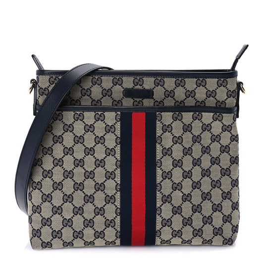 Gucci GG Supreme Monogram Web Flat Messenger Bag  Navy