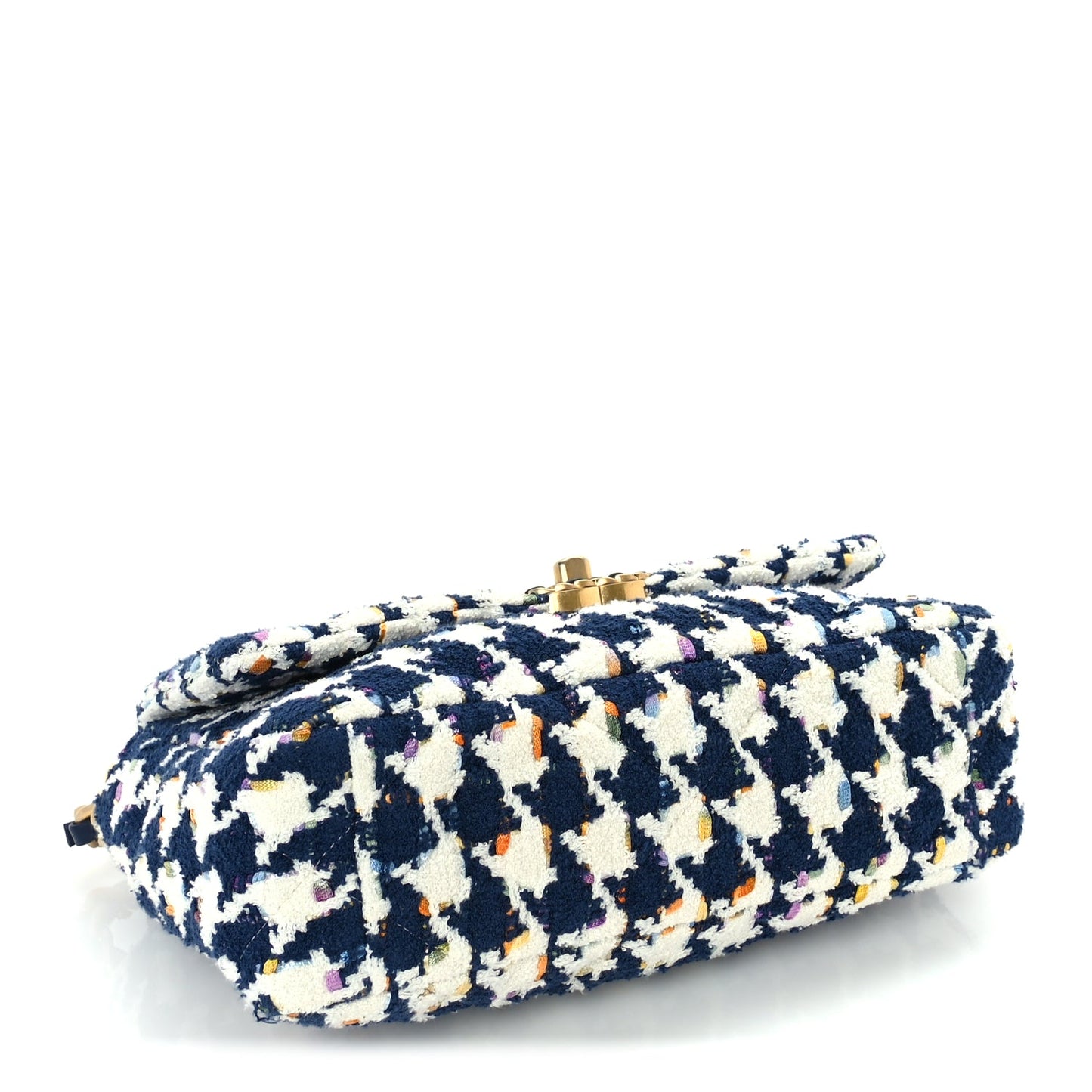 Chanel Tweed Quilted Medium 19 Flap Ecru Navy Blue Multicolor