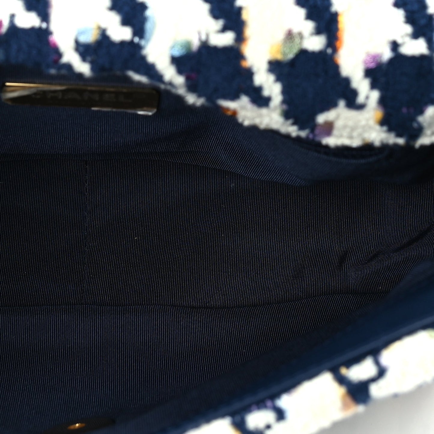 Chanel Tweed Quilted Medium 19 Flap Ecru Navy Blue Multicolor