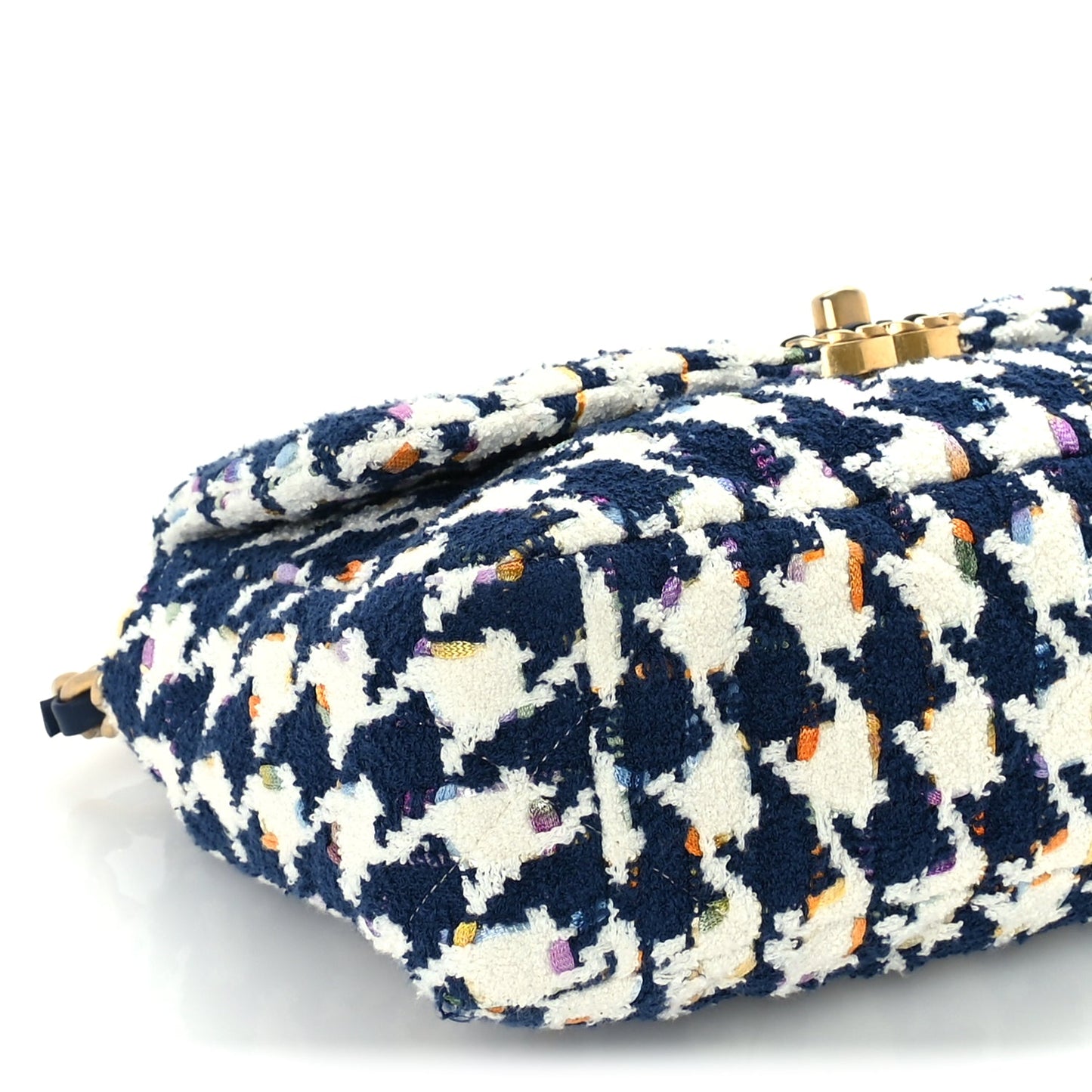 Chanel Tweed Quilted Medium 19 Flap Ecru Navy Blue Multicolor