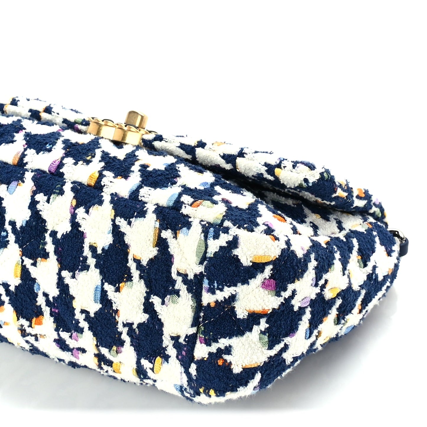Chanel Tweed Quilted Medium 19 Flap Ecru Navy Blue Multicolor