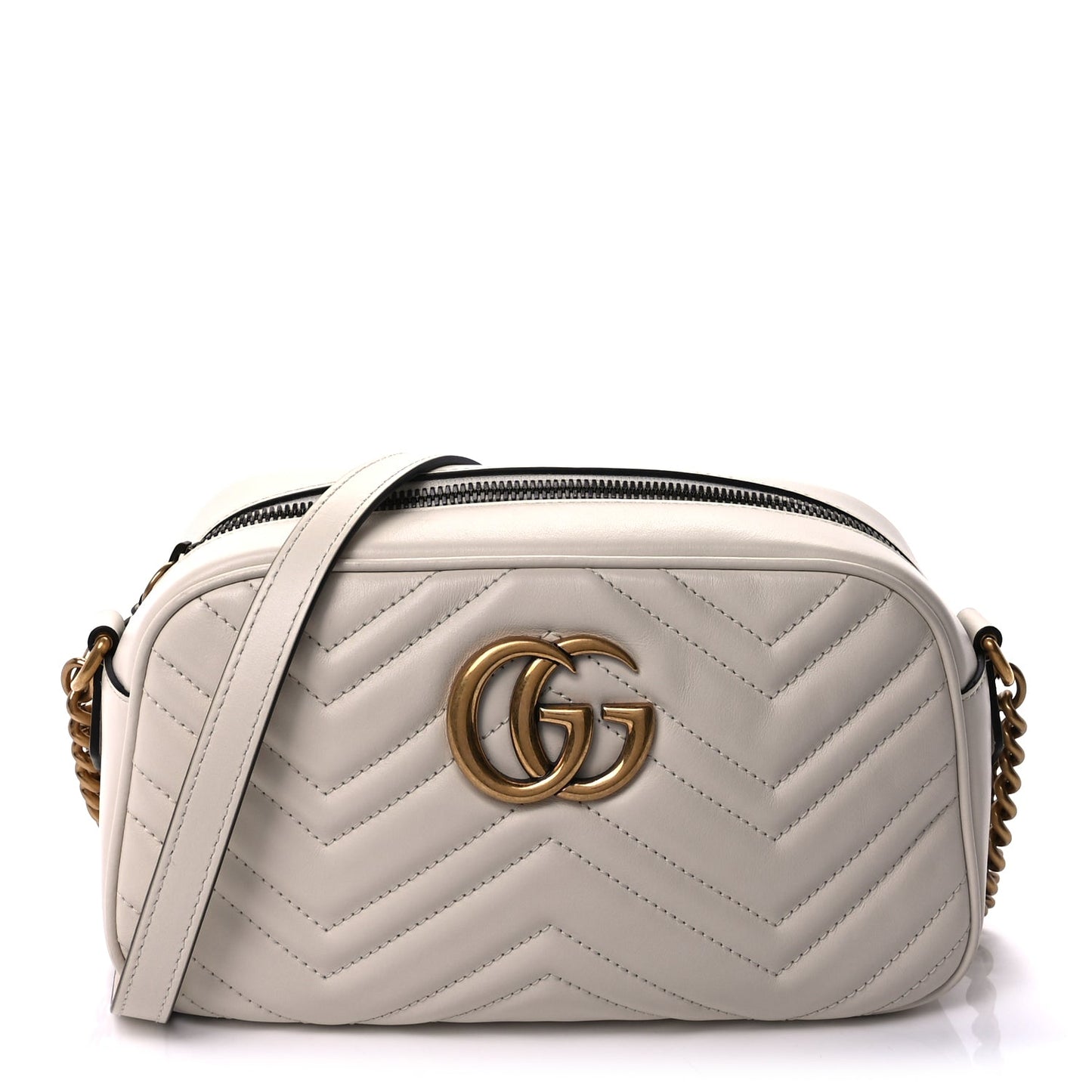 Gucci Calfskin Matelasse Small GG Marmont Chain Shoulder Bag  White