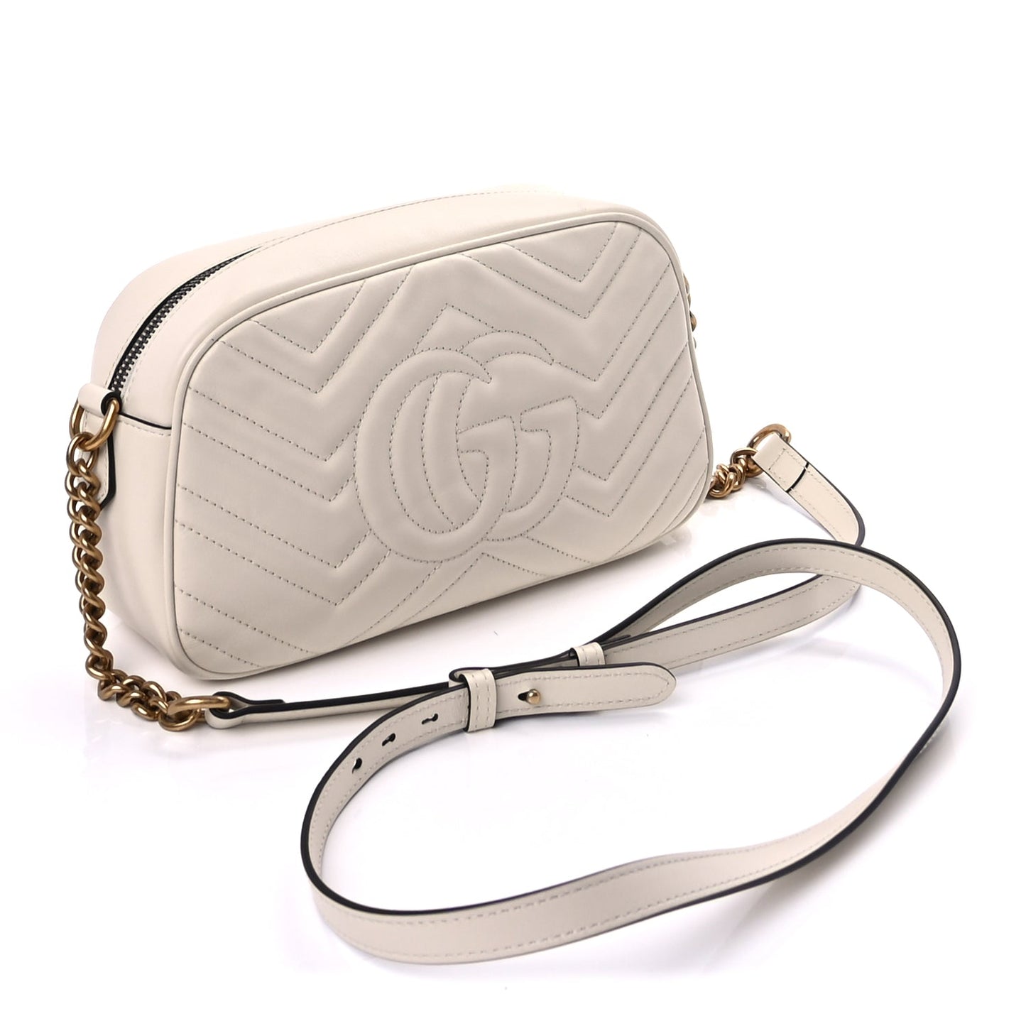 Gucci Calfskin Matelasse Small GG Marmont Chain Shoulder Bag  White