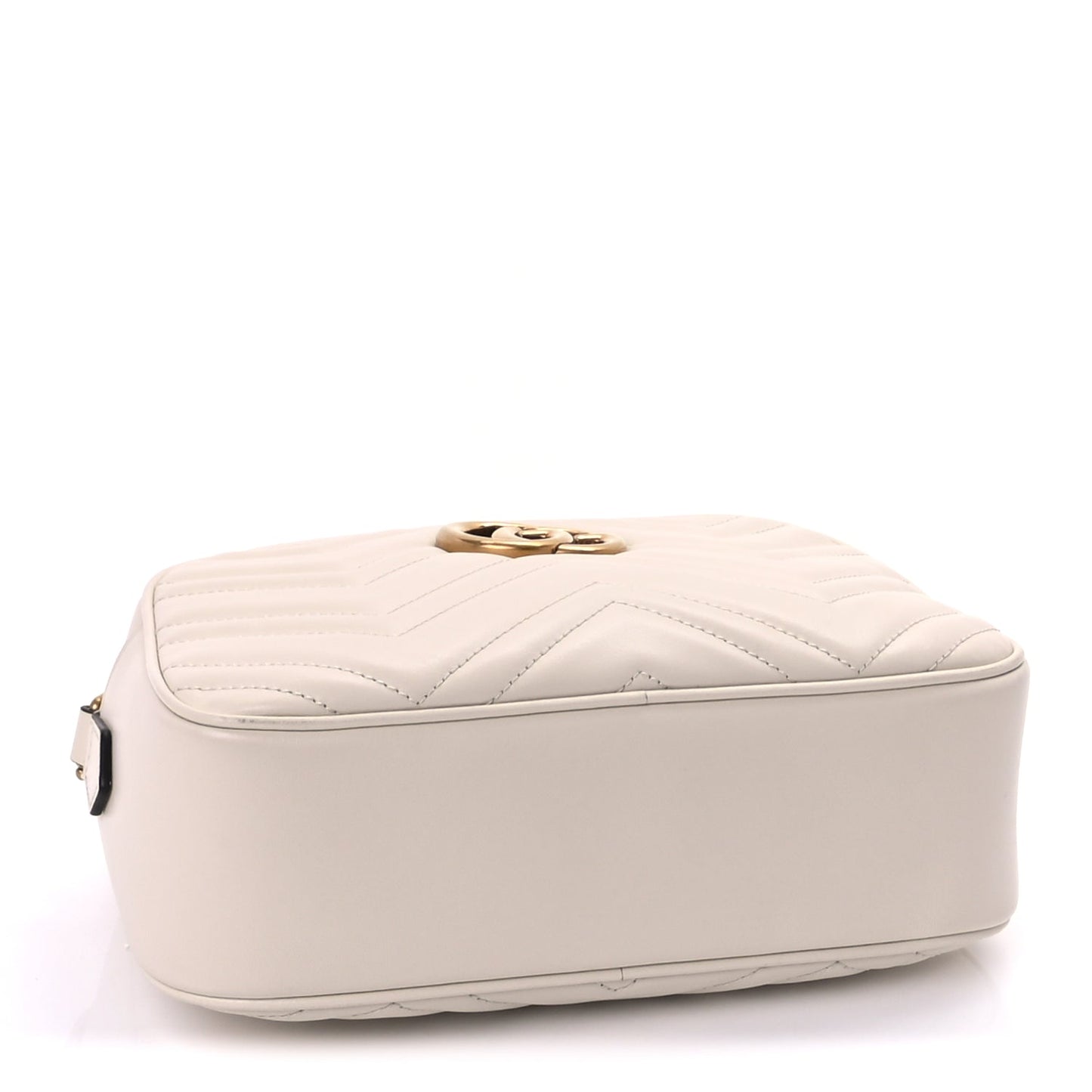Gucci Calfskin Matelasse Small GG Marmont Chain Shoulder Bag  White