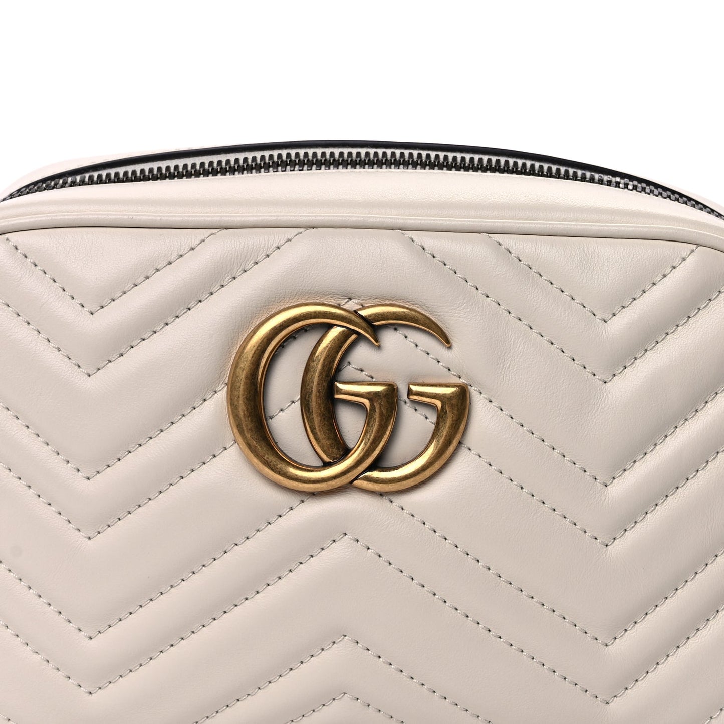Gucci Calfskin Matelasse Small GG Marmont Chain Shoulder Bag  White