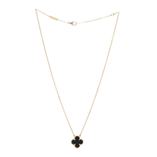 Van Cleef & Arpels 18K Yellow Gold Black Onyx Vintage Alhambra Pendant Necklace