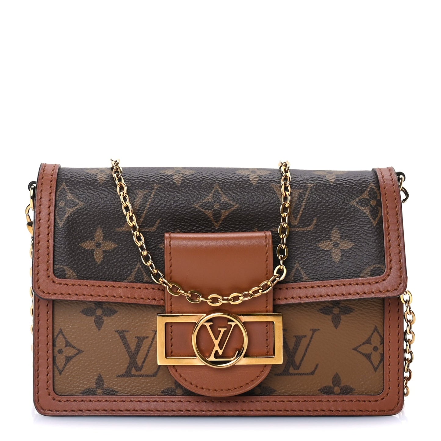 Louis Vuitton Reverse Monogram Dauphine Chain Wallet Brown
