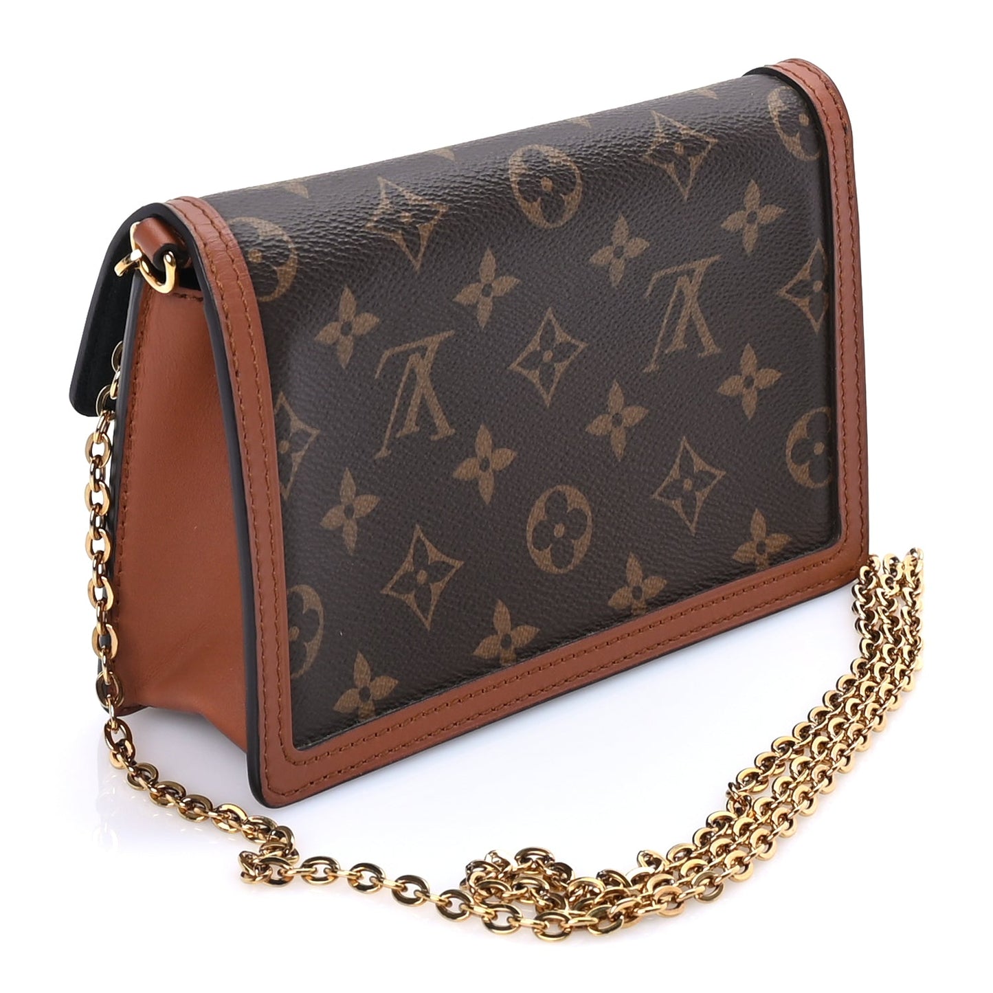 Louis Vuitton Reverse Monogram Dauphine Chain Wallet Brown