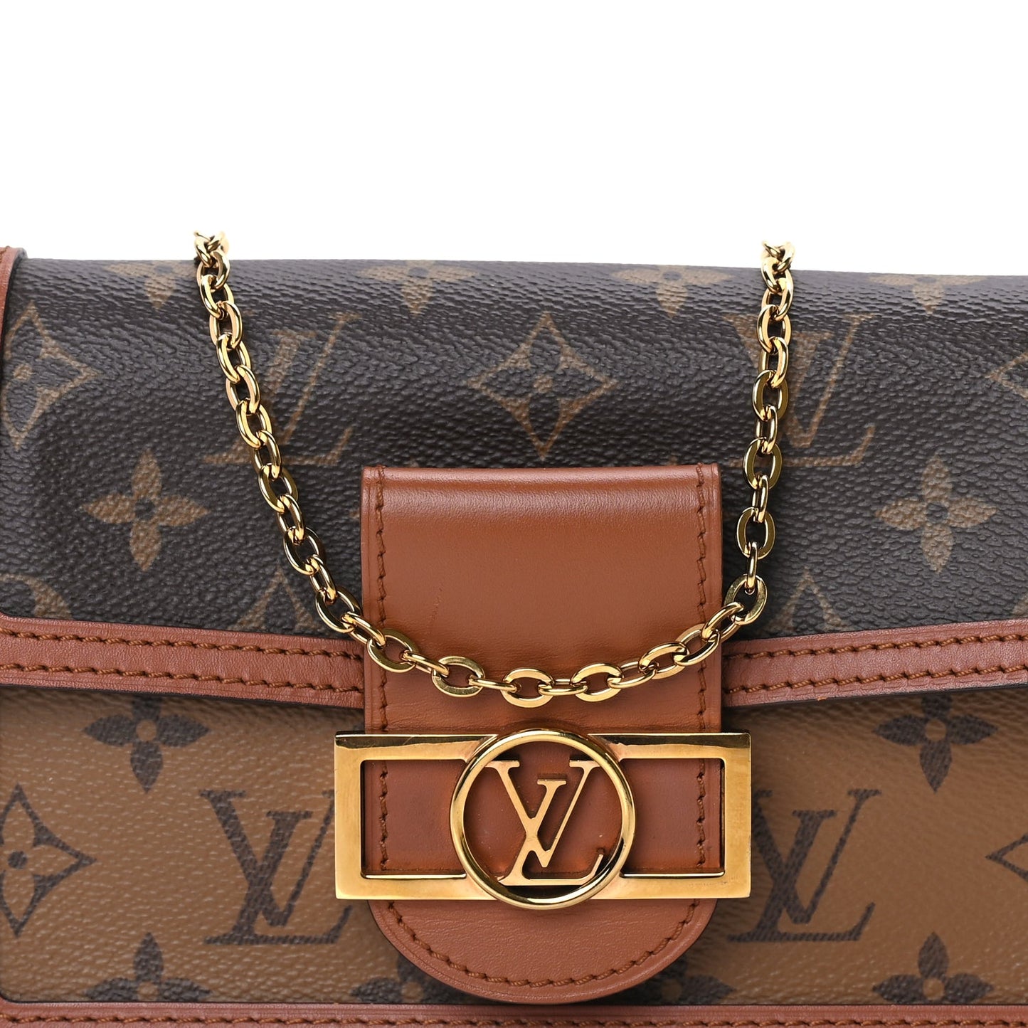 Louis Vuitton Reverse Monogram Dauphine Chain Wallet Brown
