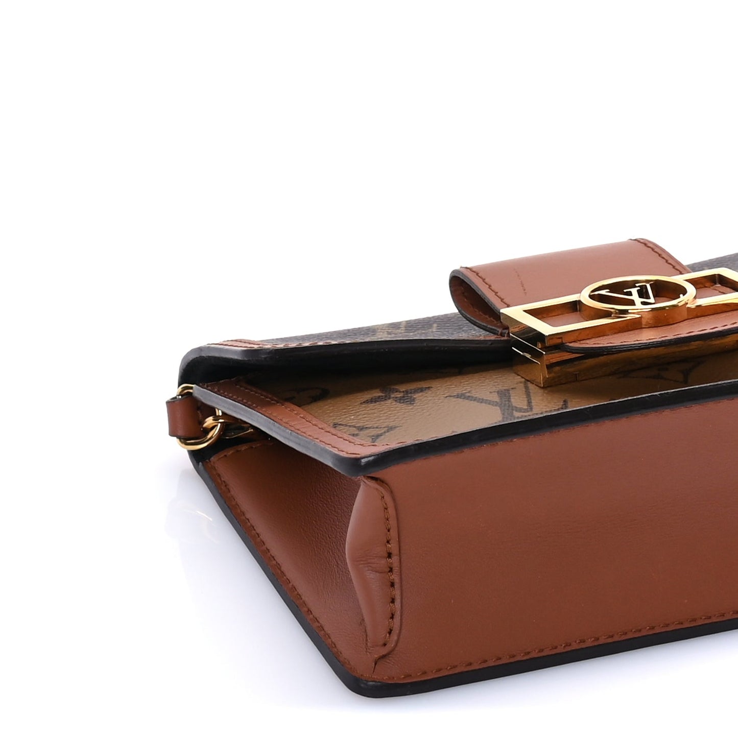 Louis Vuitton Reverse Monogram Dauphine Chain Wallet Brown