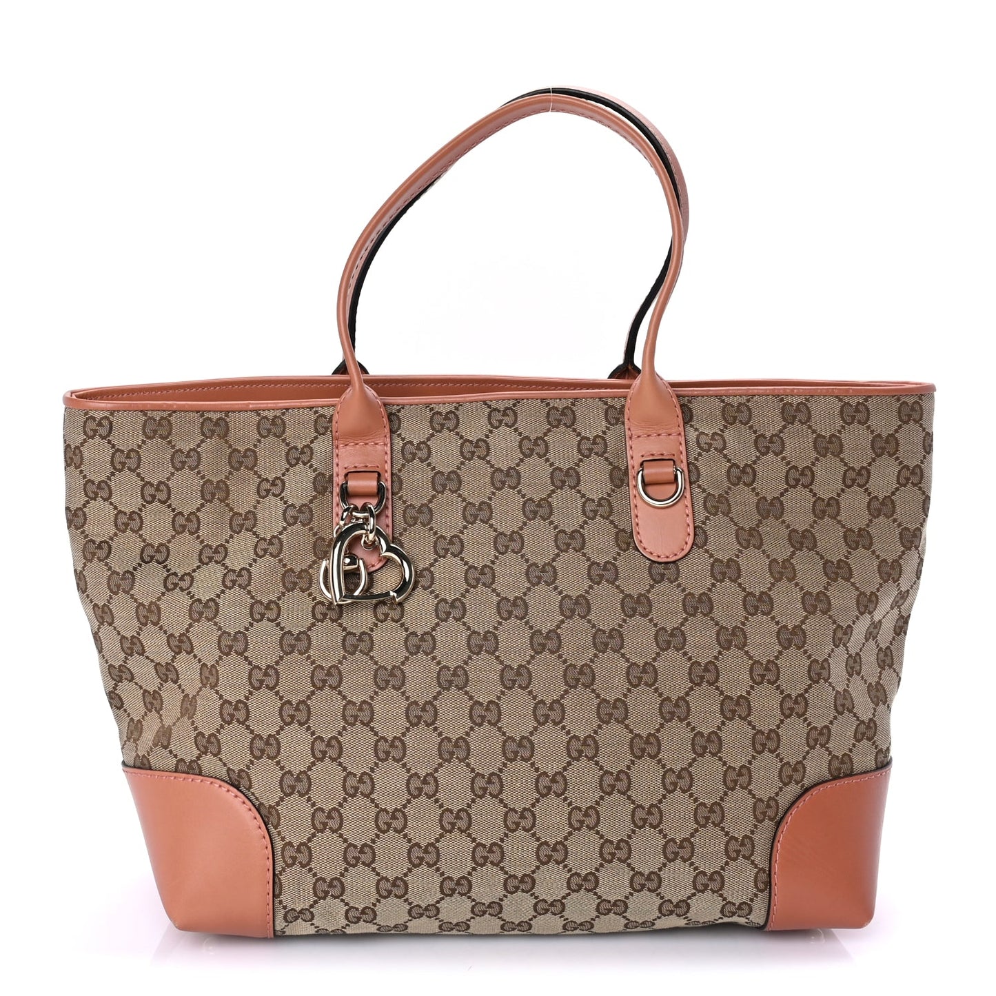 Gucci Monogram Large Heart Bit Charm Top Handle Tote Coral