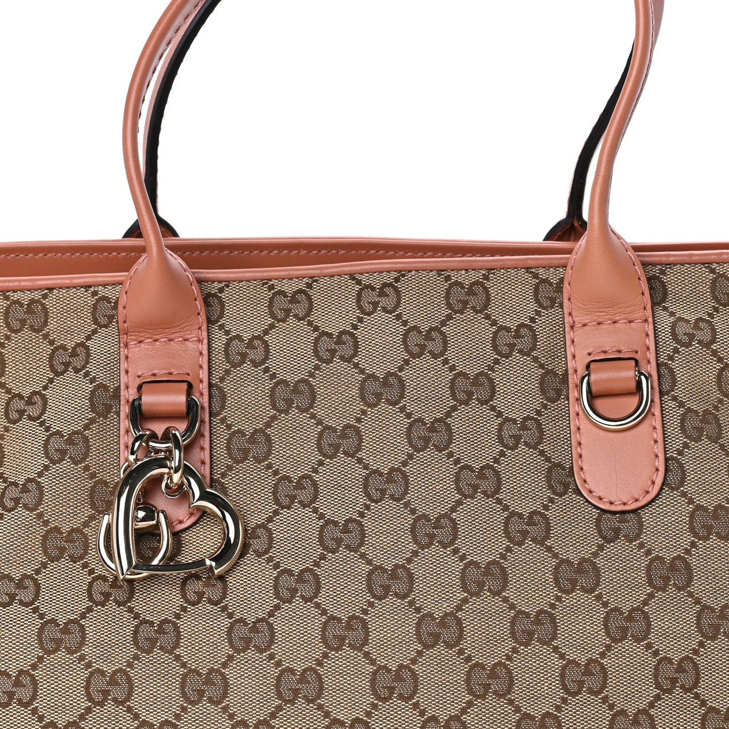 Gucci Monogram Large Heart Bit Charm Top Handle Tote Coral