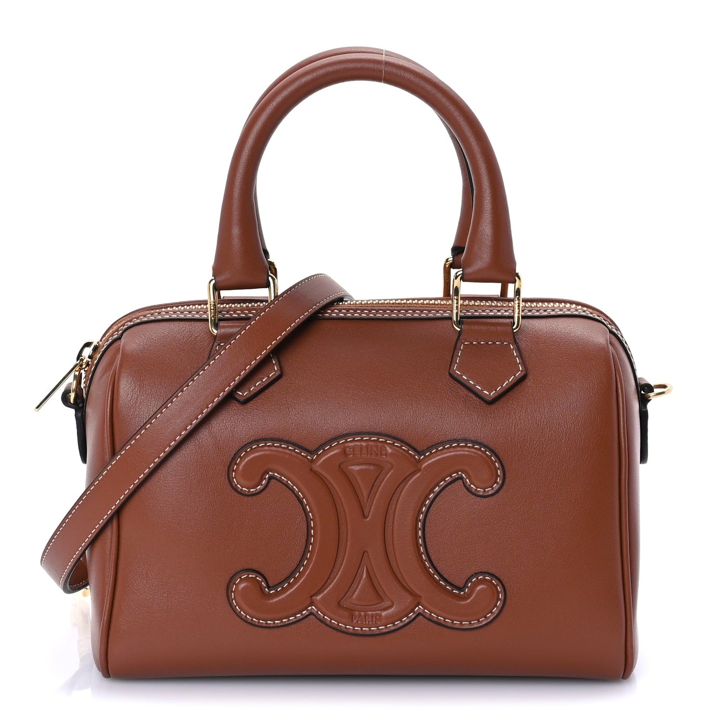 Celine Smooth Calfskin Triomphe Small Boston Bag Tan