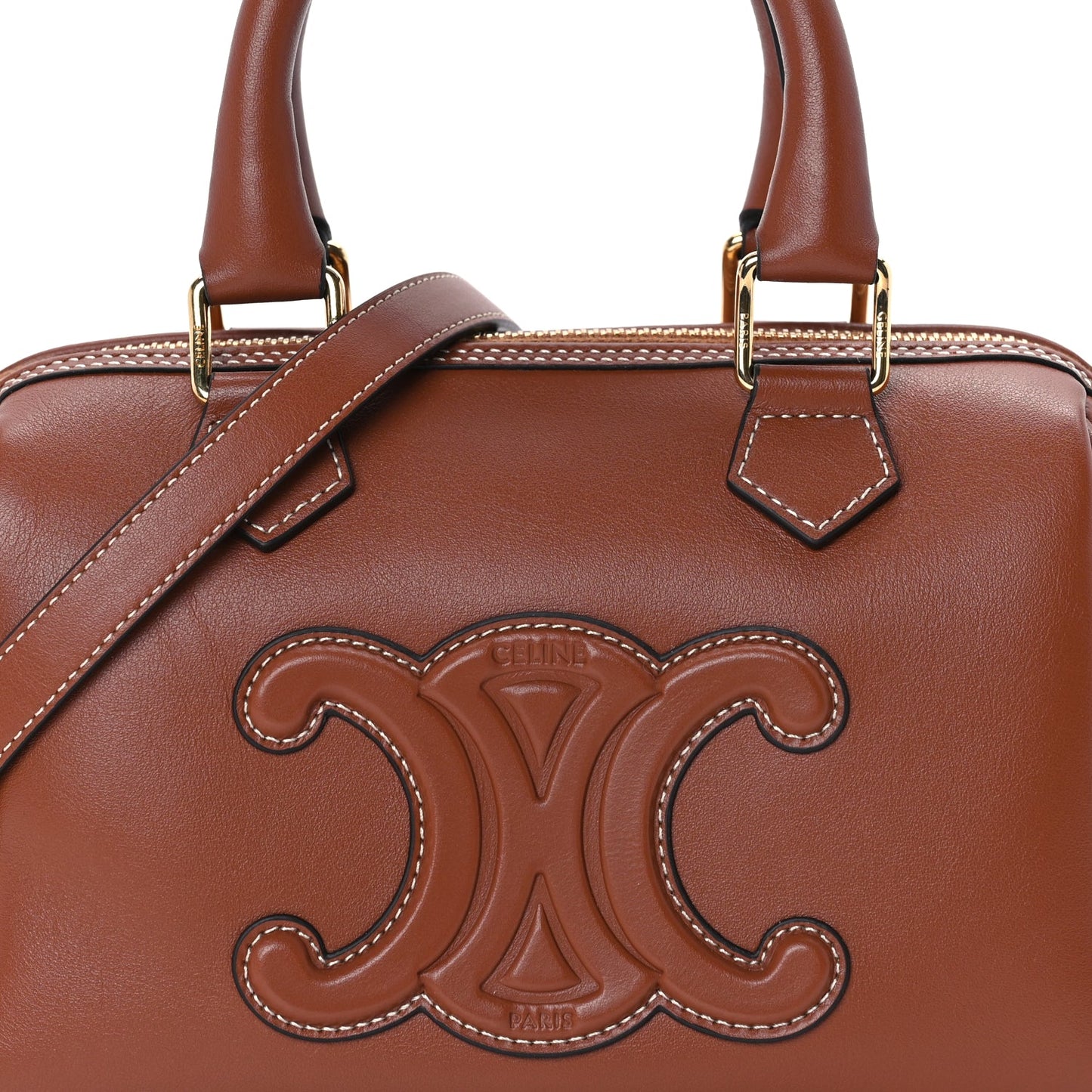 Celine Smooth Calfskin Triomphe Small Boston Bag Tan