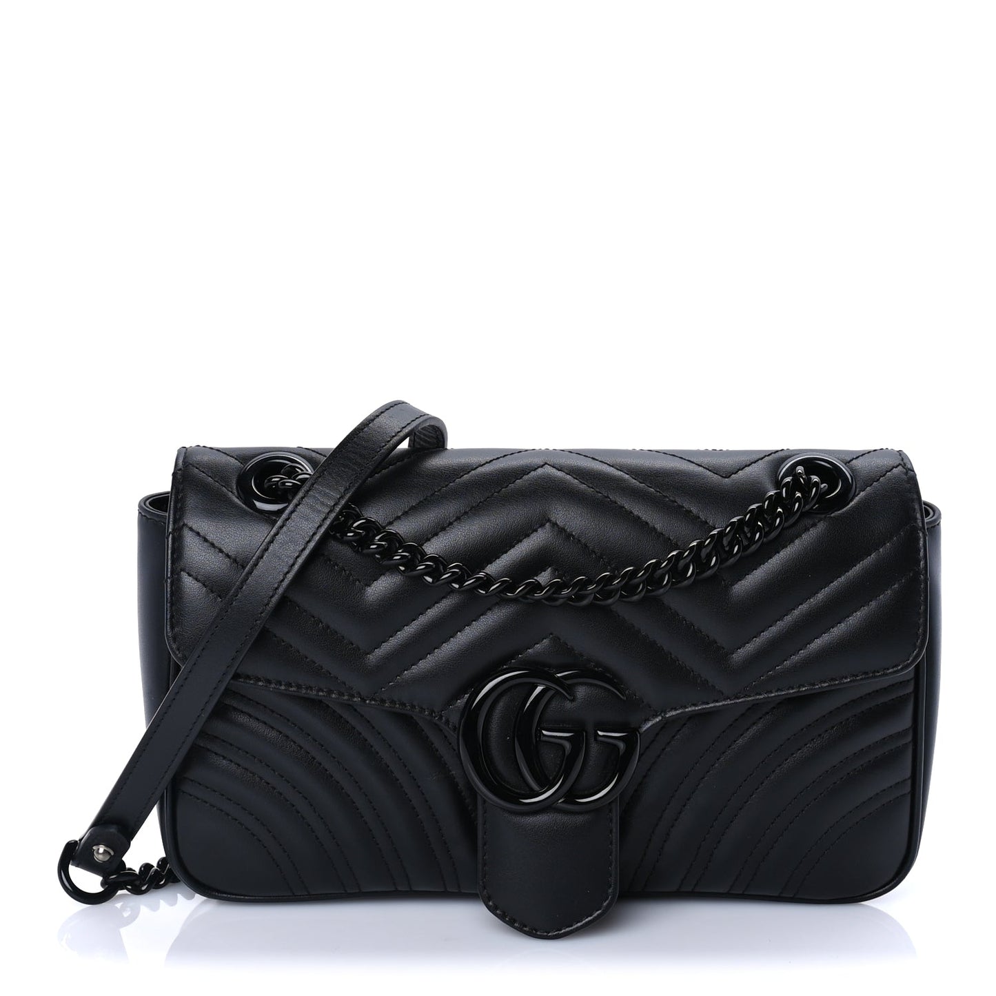 Gucci Calfskin Matelasse Monochrome Small GG Marmont Shoulder Bag Black