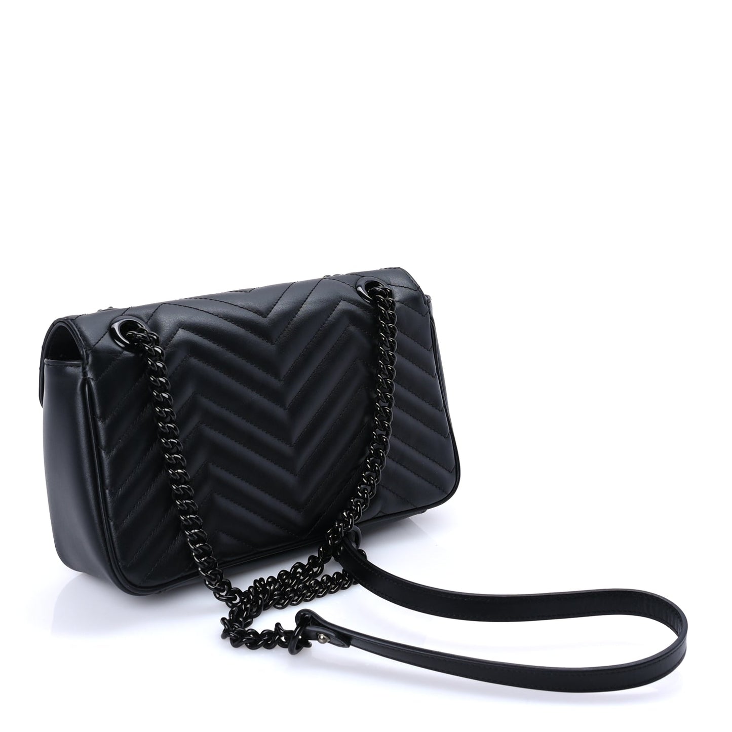 Gucci Calfskin Matelasse Monochrome Small GG Marmont Shoulder Bag Black