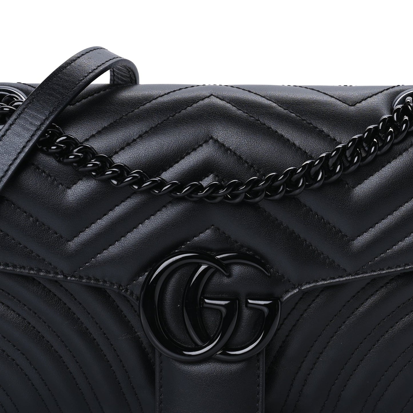Gucci Calfskin Matelasse Monochrome Small GG Marmont Shoulder Bag Black