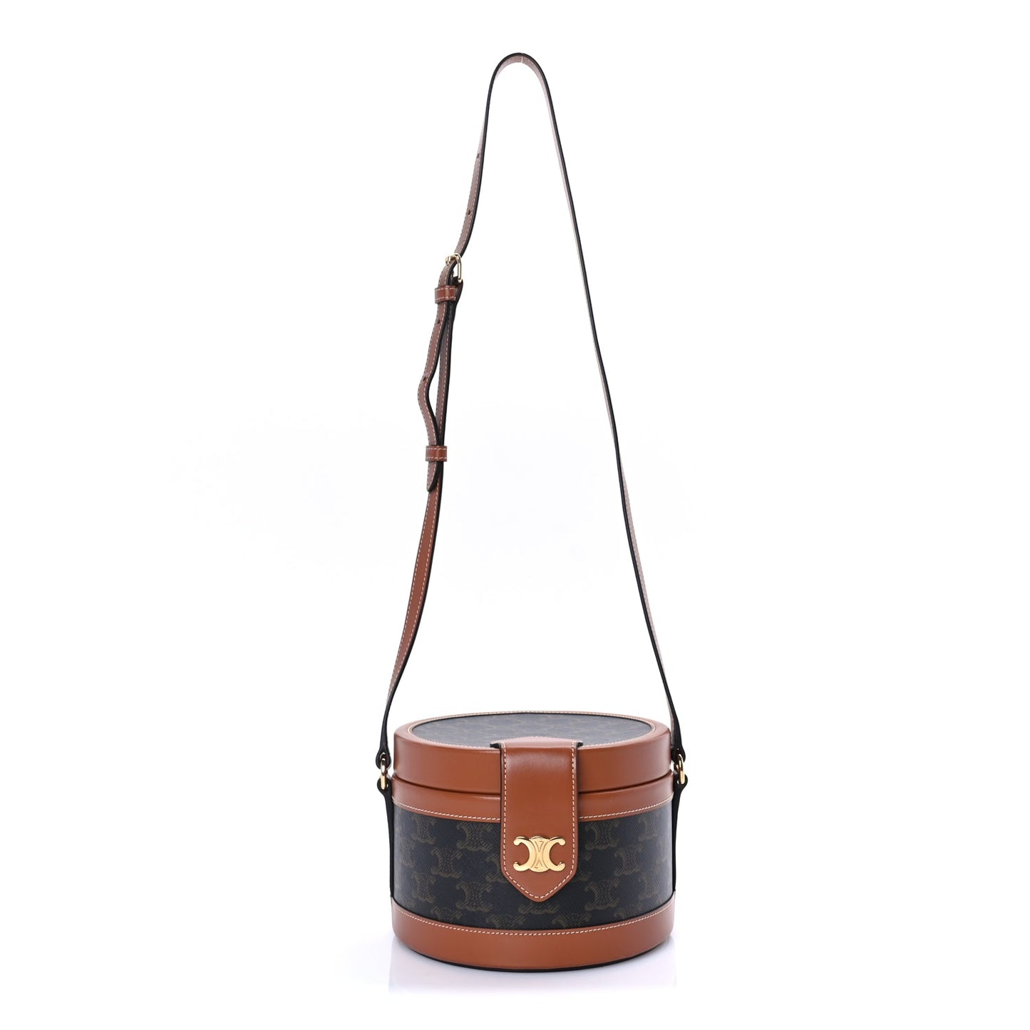 Celine Calfskin Triomphe Canvas Medium Tambour Bag Tan
