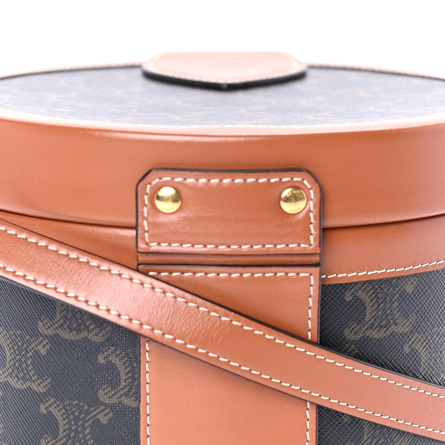 Celine Calfskin Triomphe Canvas Medium Tambour Bag Tan