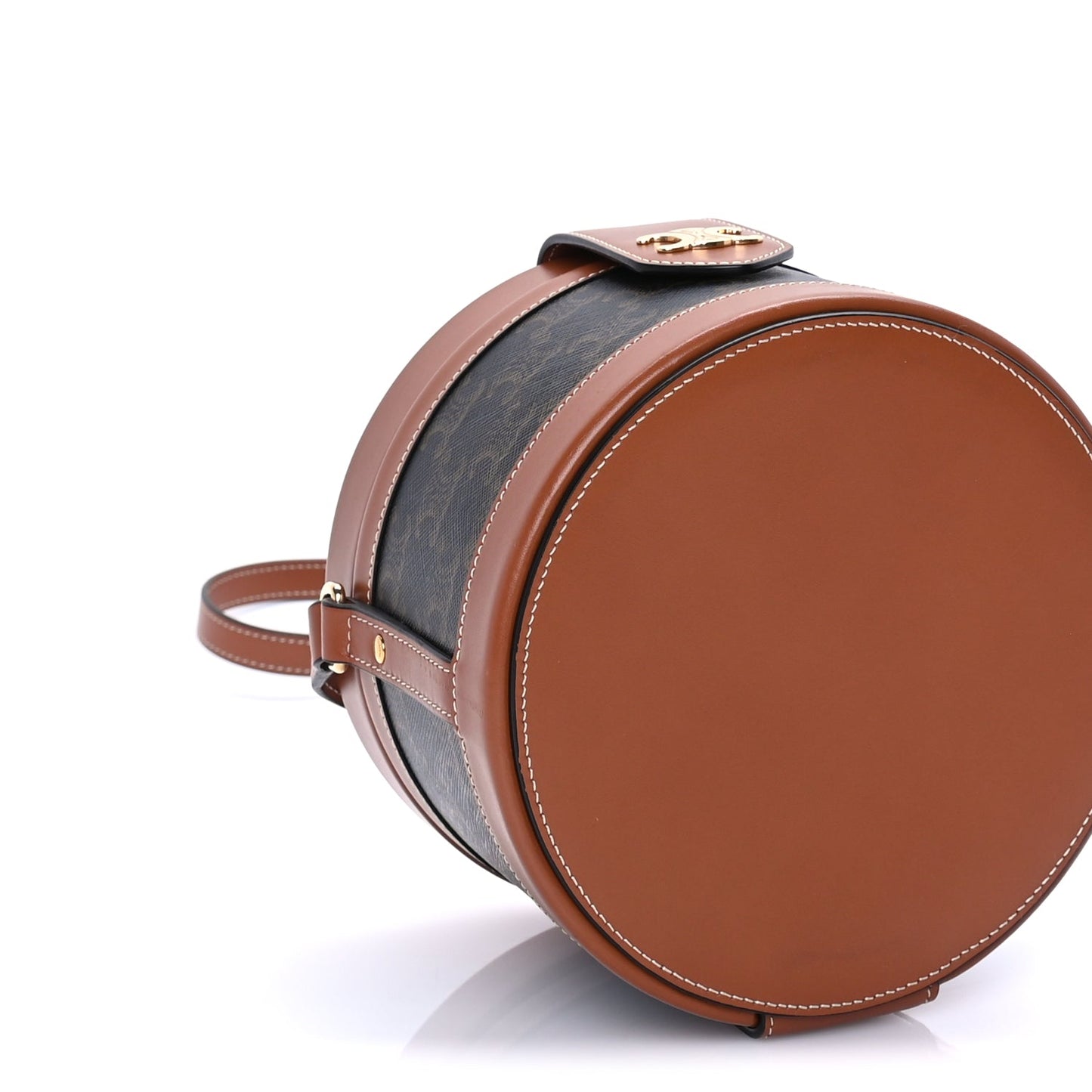 Celine Calfskin Triomphe Canvas Medium Tambour Bag Tan