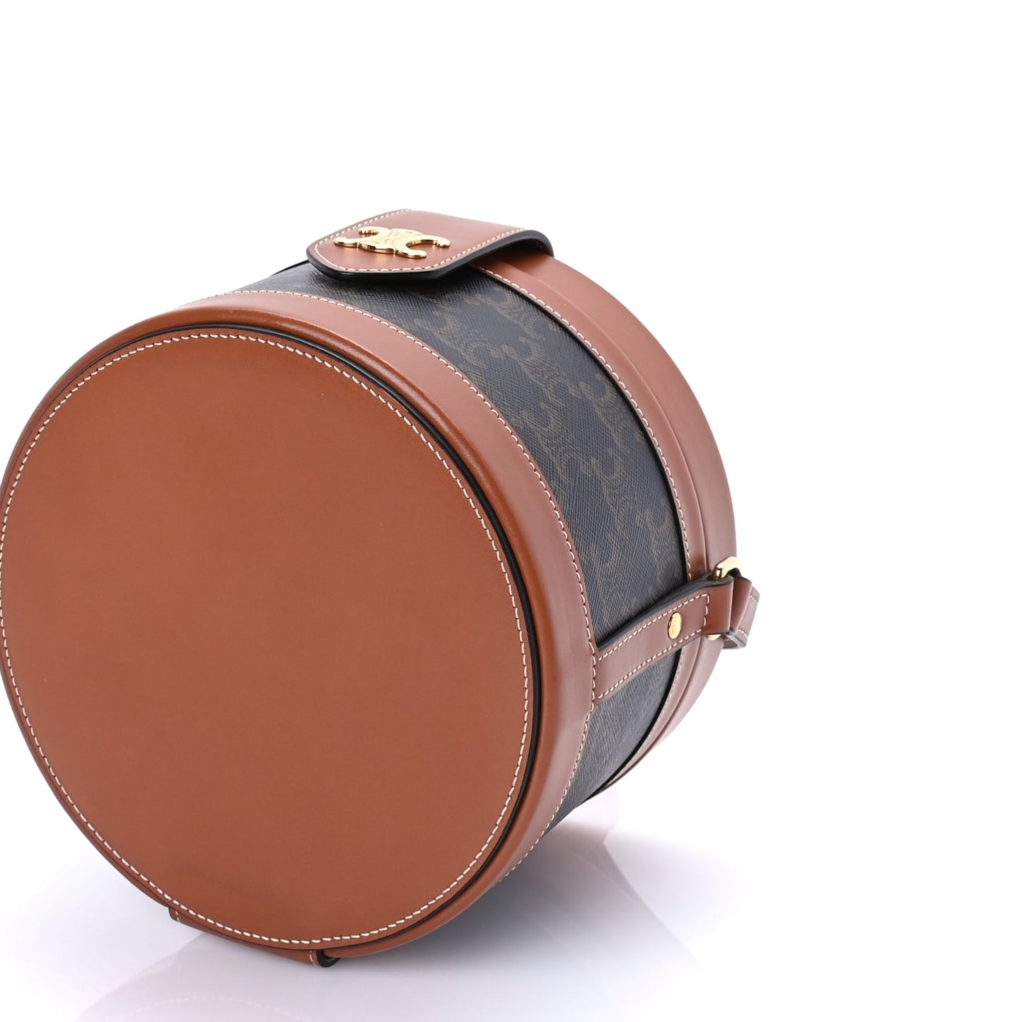Celine Calfskin Triomphe Canvas Medium Tambour Bag Tan