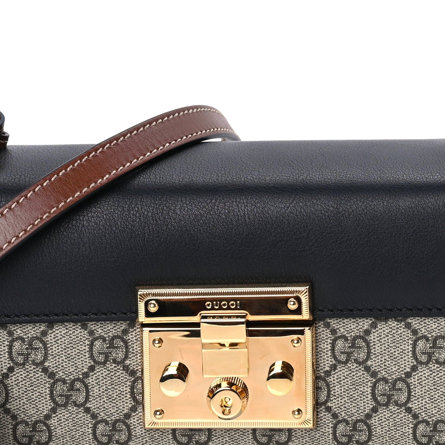 Gucci GG Supreme Monogram Calfskin Padlock Mini Shoulder Bag Brown