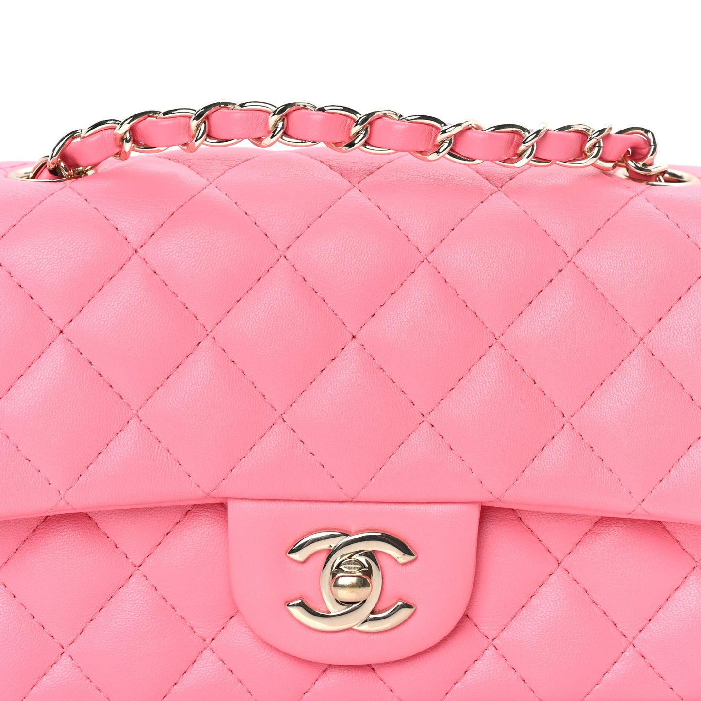 Chanel Lambskin Quilted Mini Rectangular Flap Pink