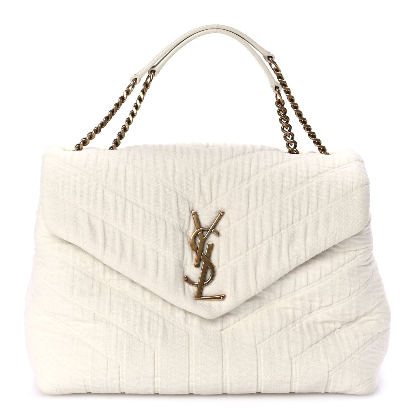 Saint Laurent Cotton Gauze Y Quilted Monogram Small Loulou Chain Satchel Vanilla Ice