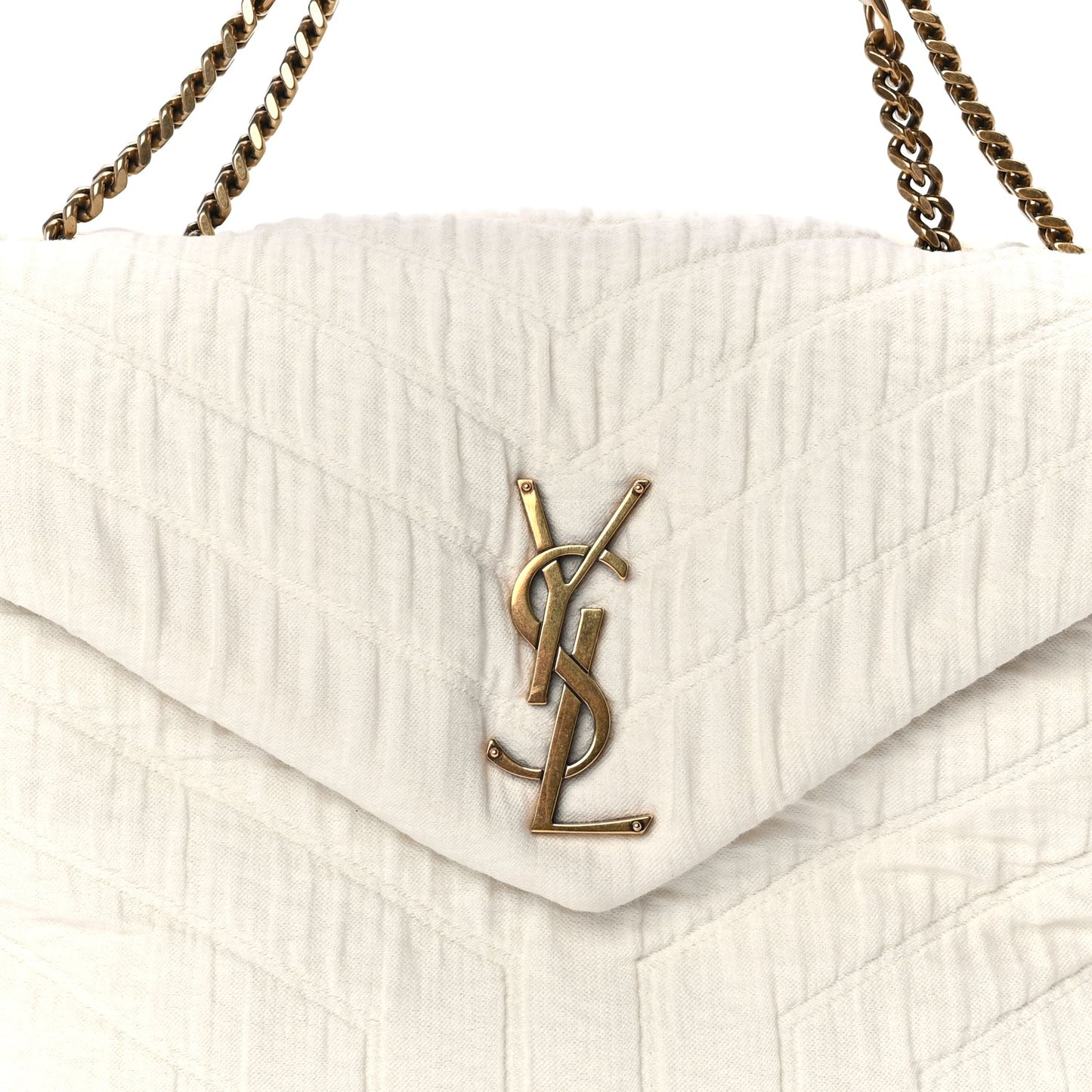 Saint Laurent Cotton Gauze Y Quilted Monogram Small Loulou Chain Satchel Vanilla Ice