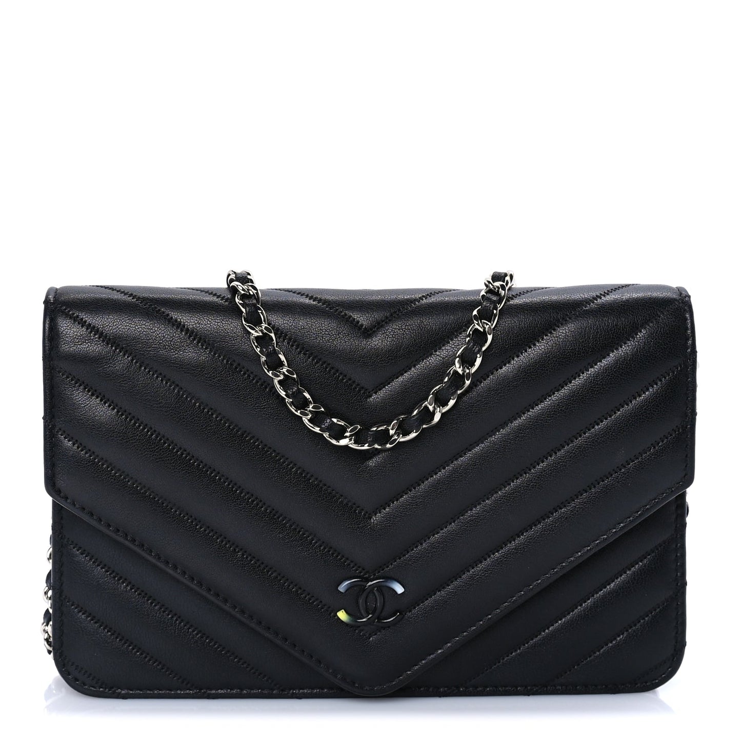 Chanel Sheepskin Chevron Wallet On Chain WOC Black